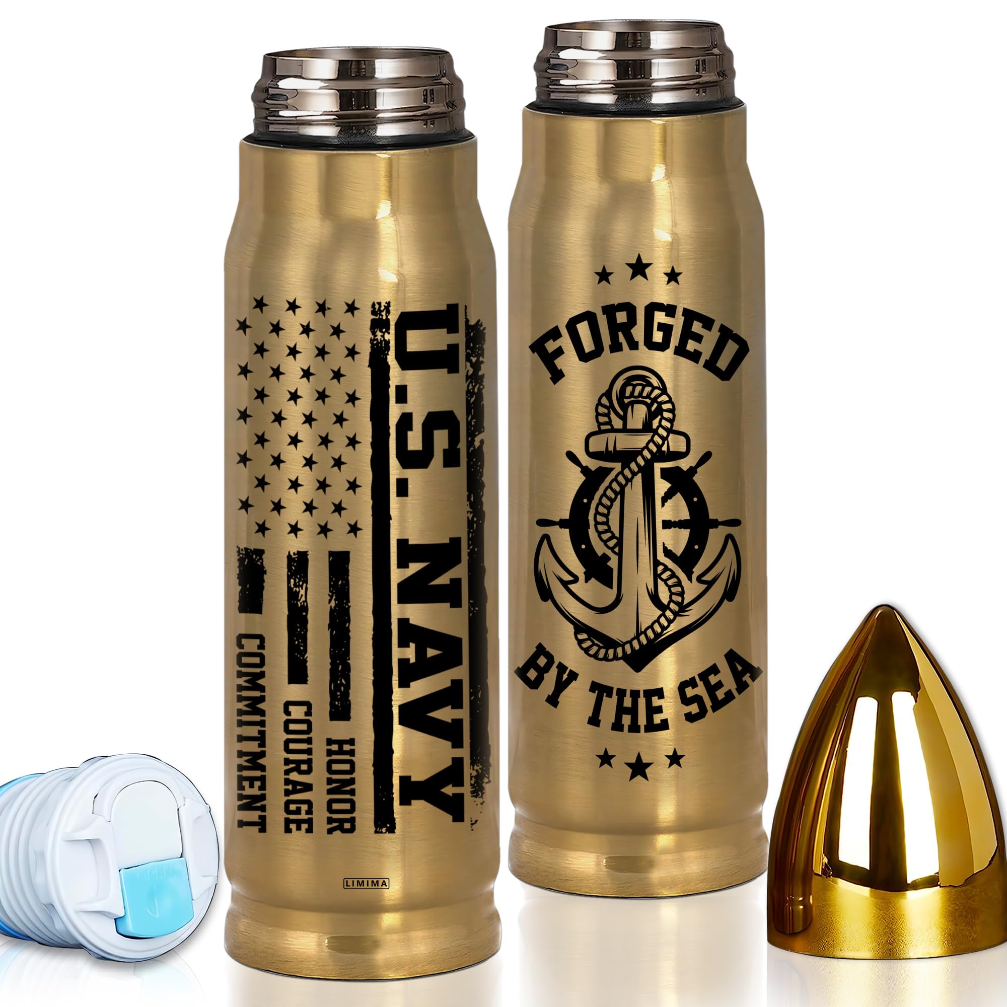 Navy Gifts for Men - Navy Tumbler 17oz with Lid - Stainless Steel Water Bottle with Forged on the Ocean Design - Cool Gifts for Men, Dad, Husband, Boyfriend - Patriotic &amp; Retirement Gift