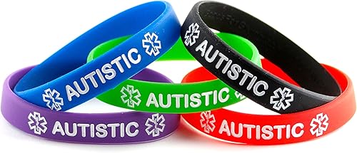 Pulseras de identificación autista y paquetes combinados, 5 colores, 4 tamaños, negro, azul, verde, rojo, morado