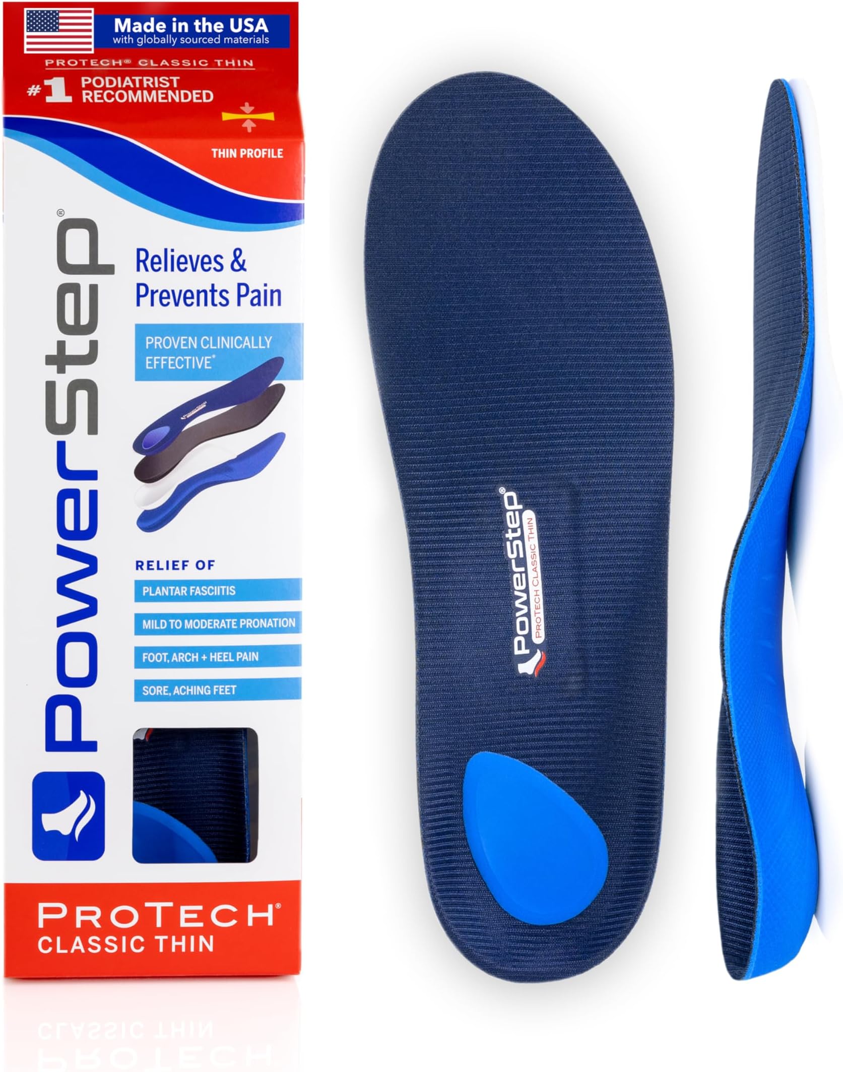 ProTech Classic Orthotic Insoles - Medical Grade Arch Support Inserts for Plantar Fasciitis Relief- Made in USA - Maximum Cushioning + ShockAbsorb Orthotics (M 14-15)