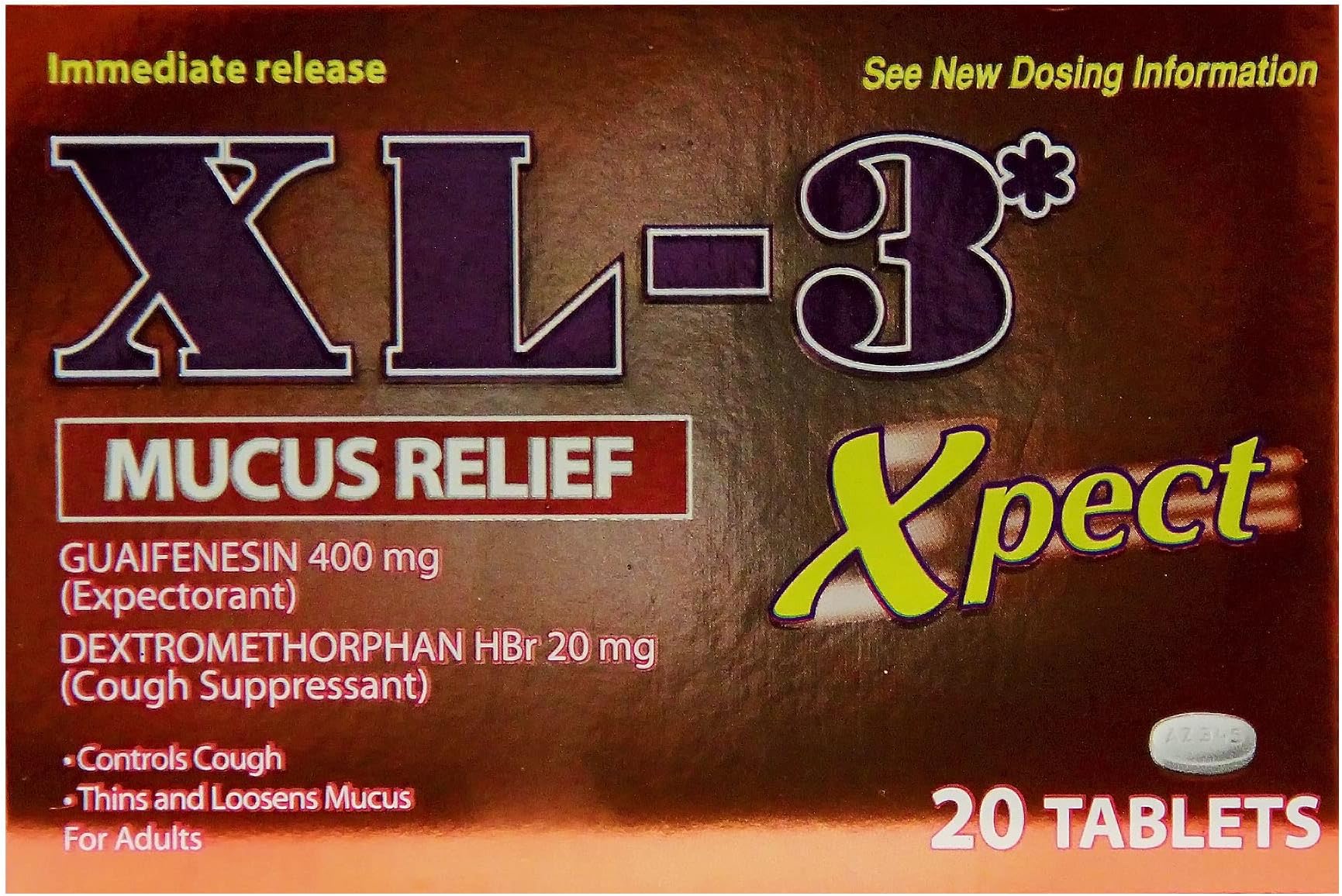 XL-3 Xpect Mucus Relief, Thins and Loosens Mucus, Expectorant, 20 Tablets, Box