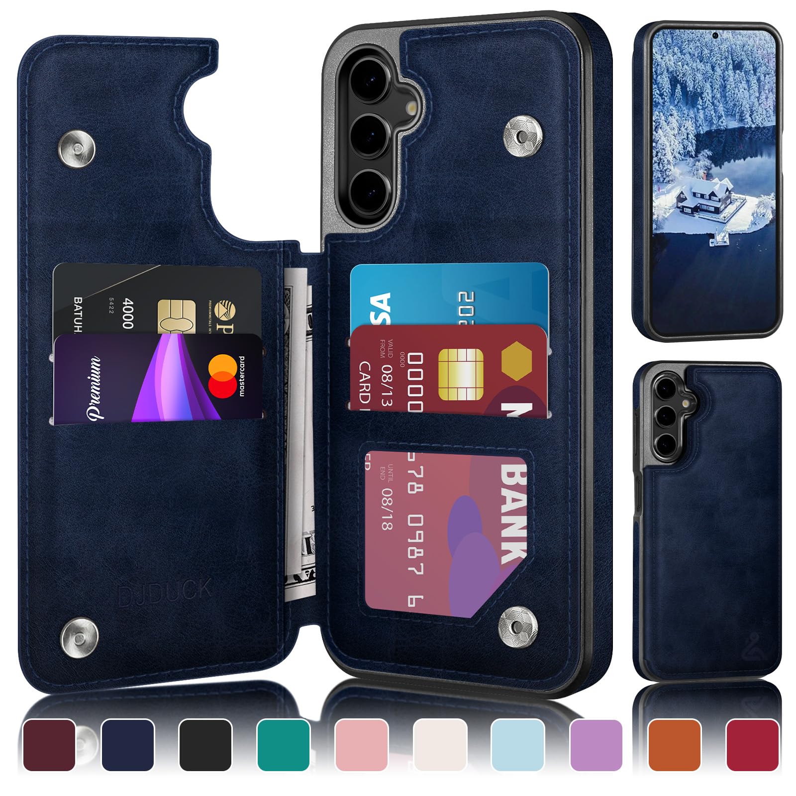 DJDUCK Designed for Samsung Galaxy S24 FE Case Wallet with Card Holder, [Magnetic Clasp Cover] [RFID Blocking Leather Protection] Shockproof Women Men