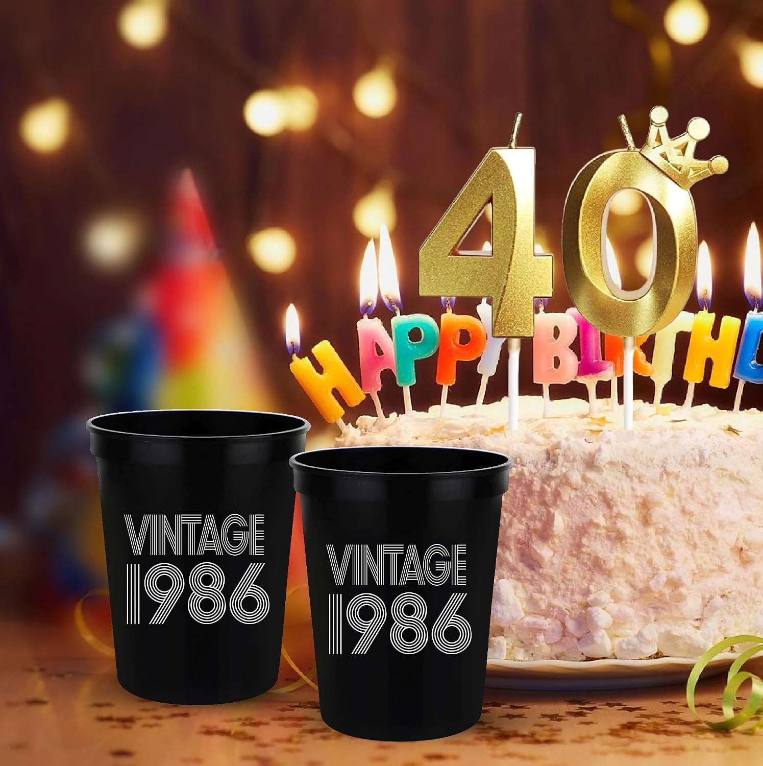 Vintage 1986 40th Birthday Cups 16oz – Set of 12 Black Party Cups, 40th Birthday Decorations for Men & Women, Guest Favors, 40 Wedding Anniversary Supplies
