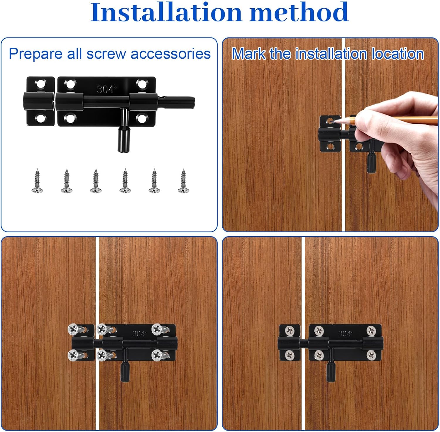 Barrel Bolt Latches, 3'' Stainless Steel Gate Latches, Barrel Lock Solid 304 Stainless Steel Bolt Lock, Black Barrels Bolts Latch, Security Slide Latch Locks, Black Finished Shed Door Latch