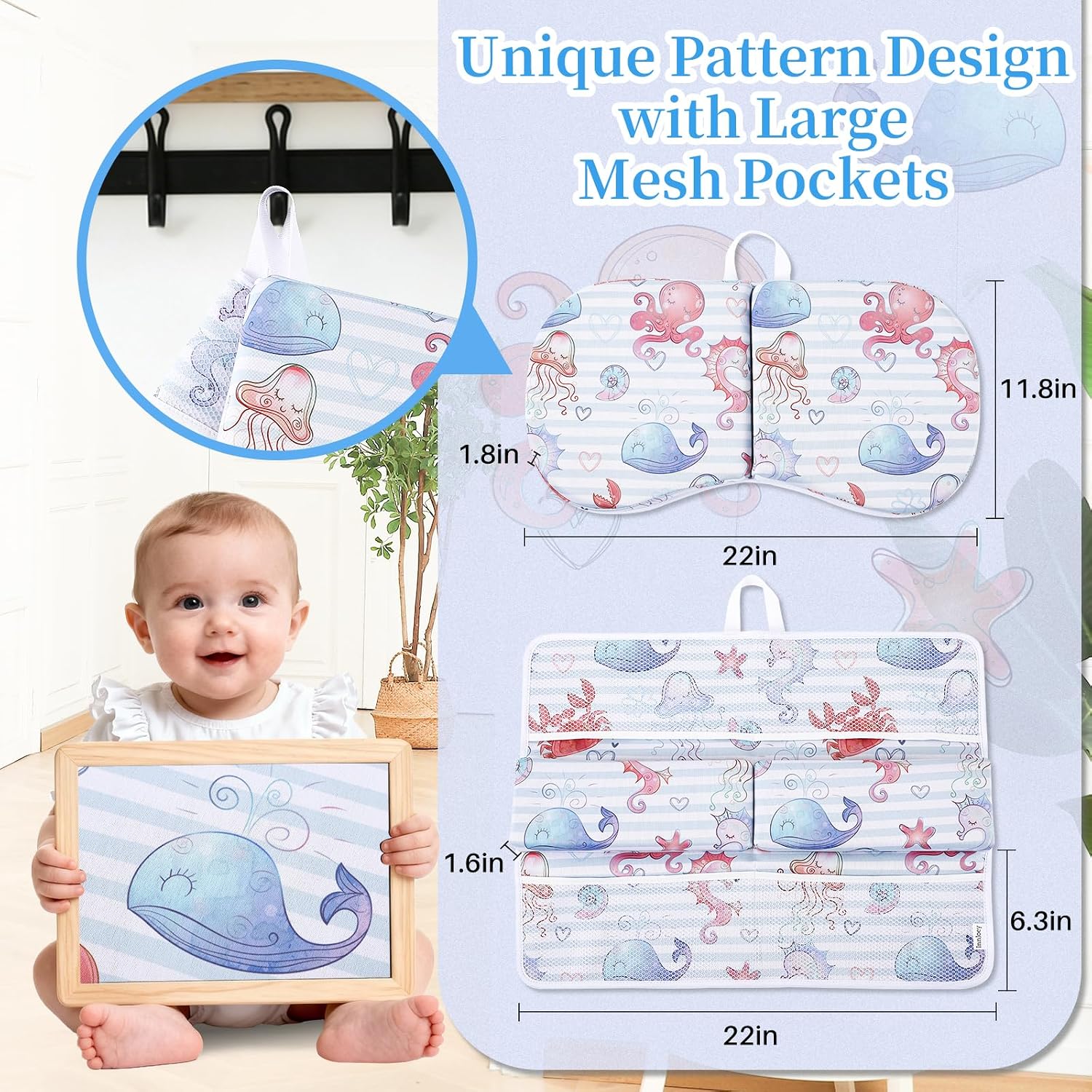 Bath Kneeler and Elbow Rest Pad Set, Jellyfish Design 1.5" Thick Comfortable Kneeling Cushion with Organizer Pockets - Quick Drying, Foldable, Non-Slip for Bathing Time(Jellyfish)