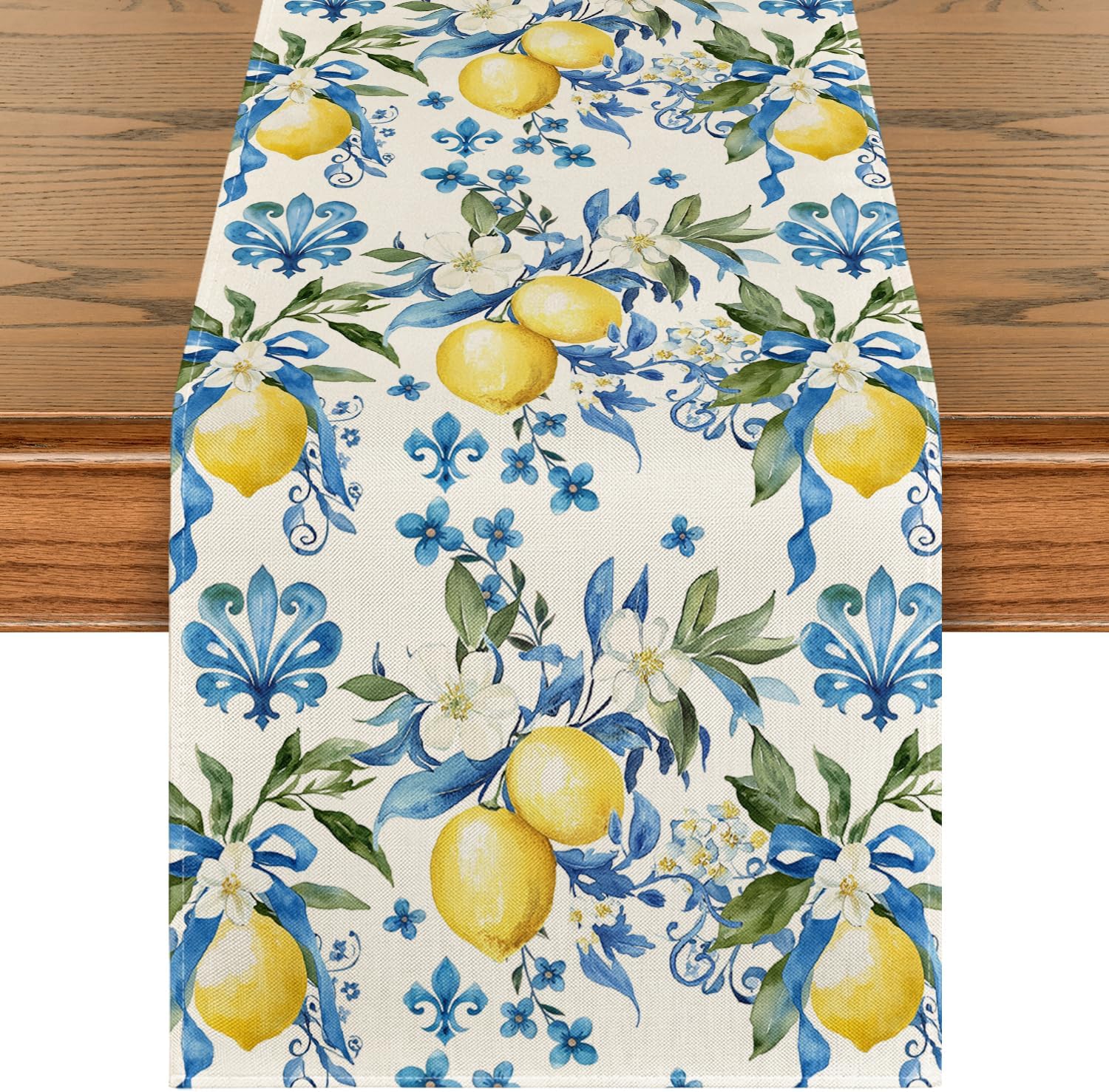 Artoid Mode Blue Lemon Iris Summer Table Runner, Seasonal Spring Kitchen Dining Table Decor for Home Party Decor 13x72 Inch