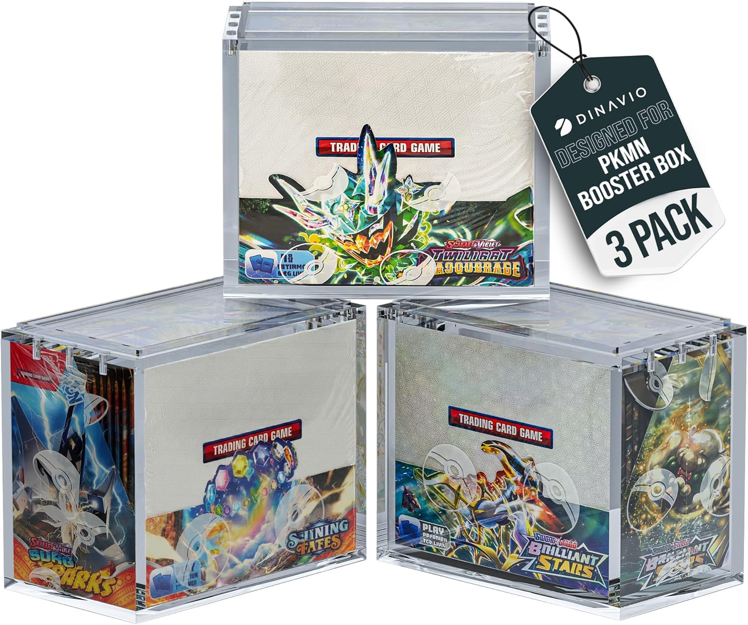 pkmn booster box case acrylic display stackable 3 pack - 8mm + 5mm ultra thick acrylic - pkmn booster box case protector - compatible with pkmn booster boxes (3 pack) pkmn booster box case (3 pack)