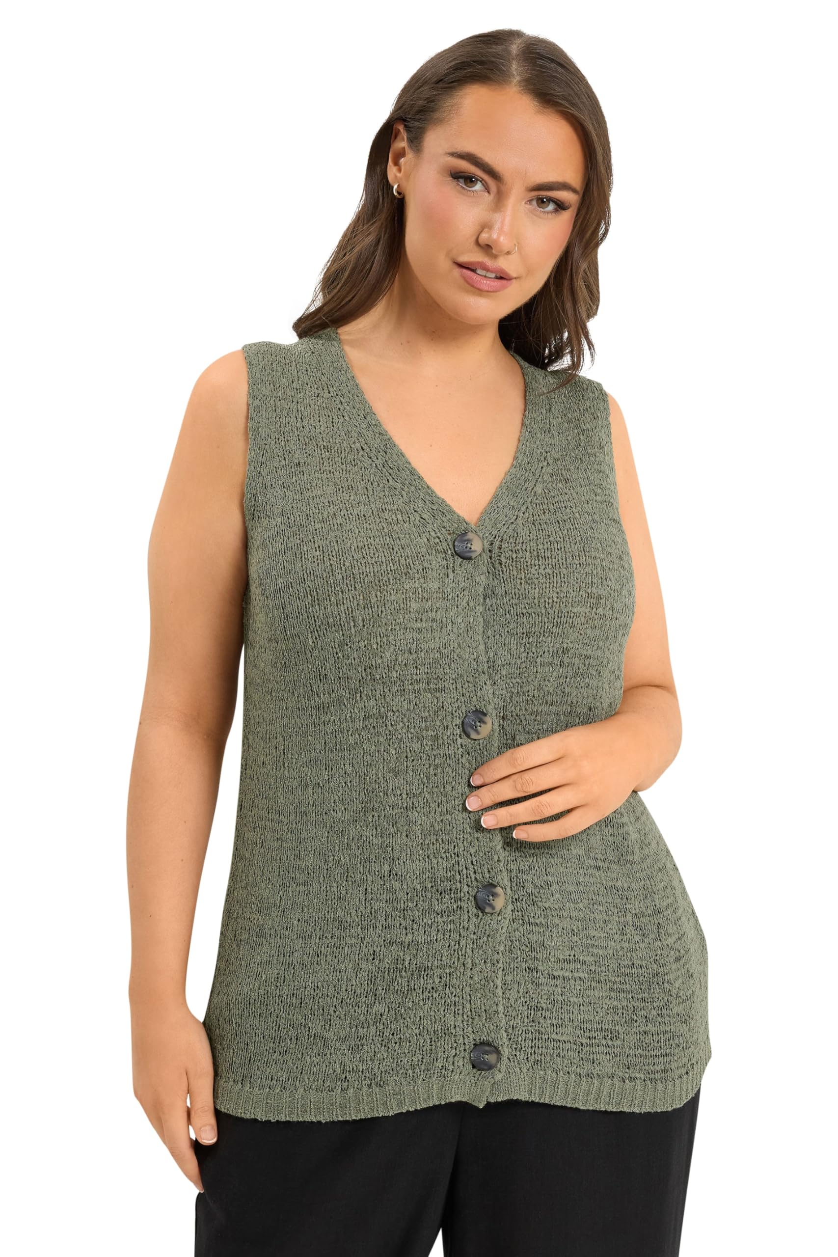 Yours Women's Green Button Through Knitted Waistcoat In | Size: 22-24