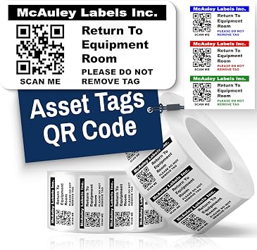 McAuley Labels Custom QR Code Stickers - Numbered, Permanent, Adhesive Asset Tags for Equipment - Semi-Gloss White Polyester - 1.5x0.75 Inches