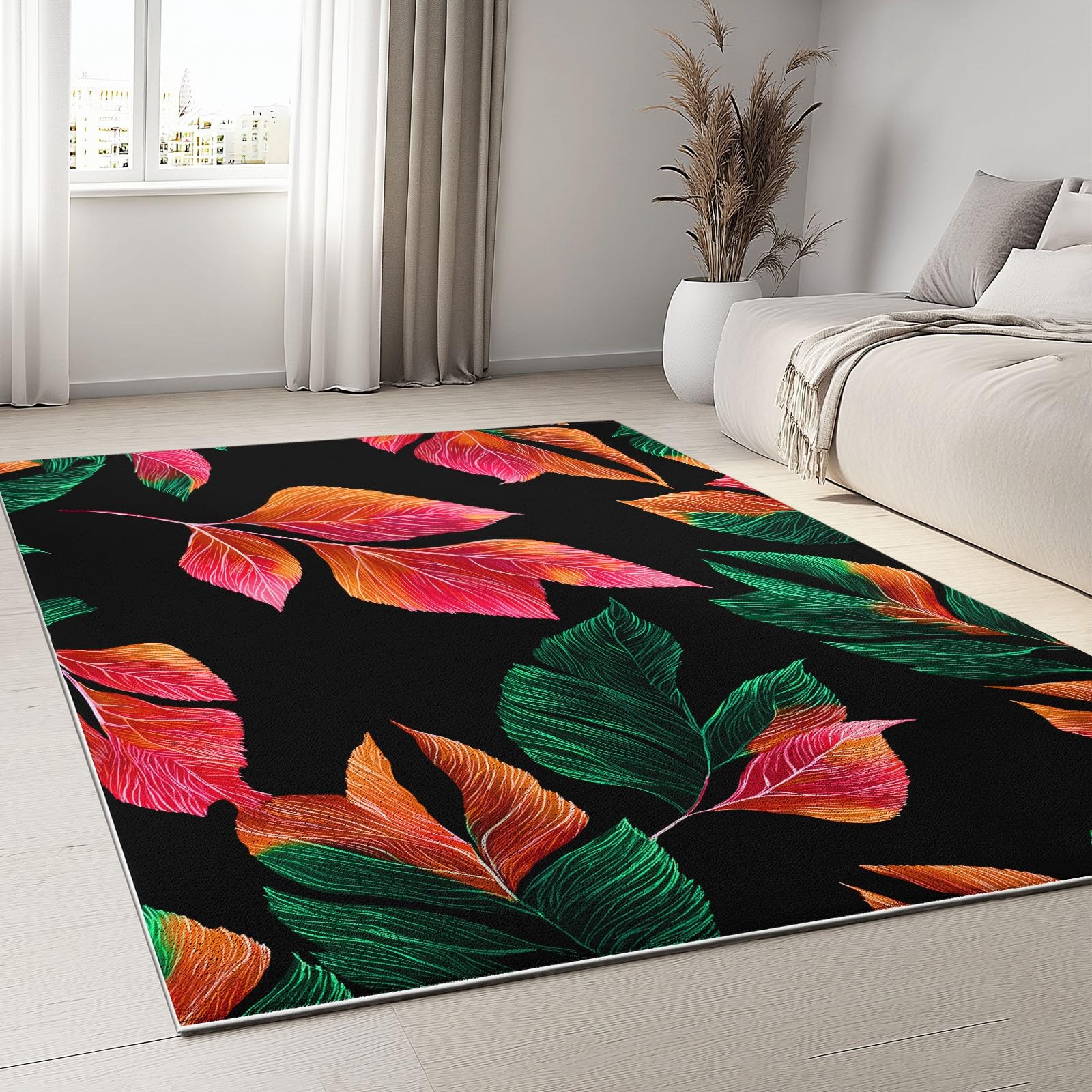 Générique Tapis de Chambre Feuilles De Plantes Tropicales 80x150cm Tapis Salon Grand Antidérapant Lavable, Moquette Décoratifs pour Maison Super Doux et Durable