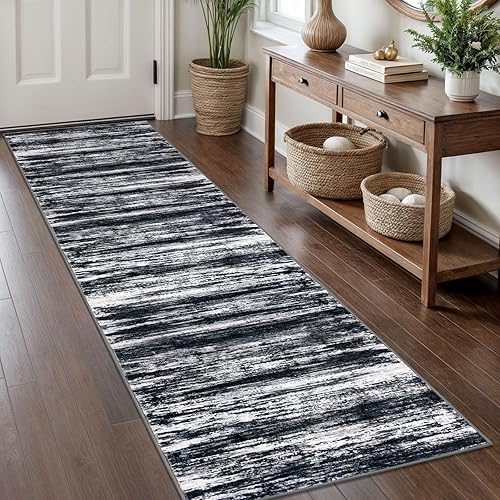 Miniatura 14 de KOZYFLY Alfombra moderna abstracta lavable de 2.6 x 10 pies, antideslizante, suave, alfombra de camino de cocina, alfombra a rayas azules óxido para