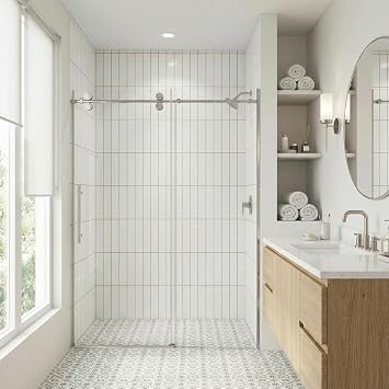 56-60" W x 76" H Frameless Single Sliding Shower Enclosure 3/8" 10mm Clear SGCC Tempered Safety Glass, Soft-Close & Anti-Jumping, Double Side Easy Clean Coating, Stainless Steel Chrome Finish