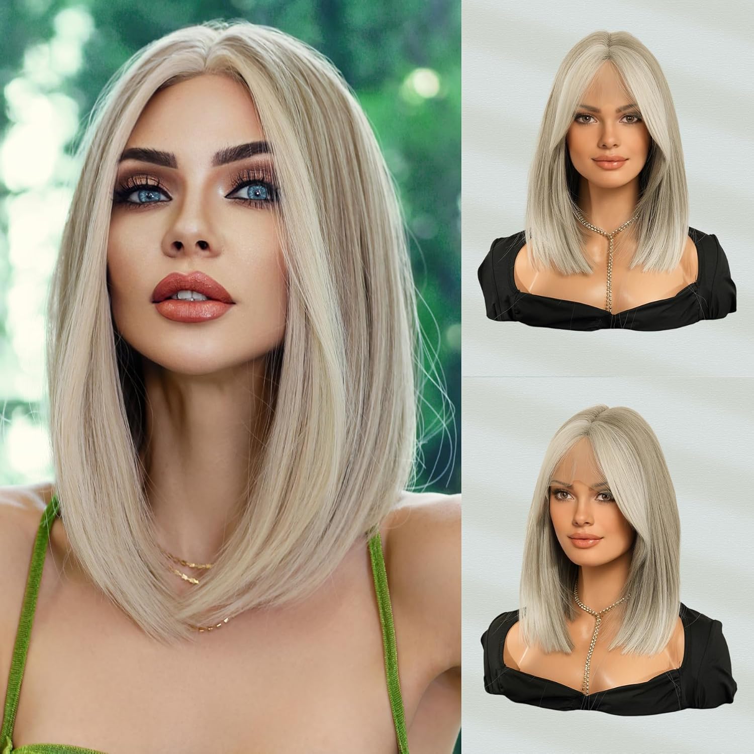 7JHH WIGS Lace Front Wig For Women Straight Ash Blonde