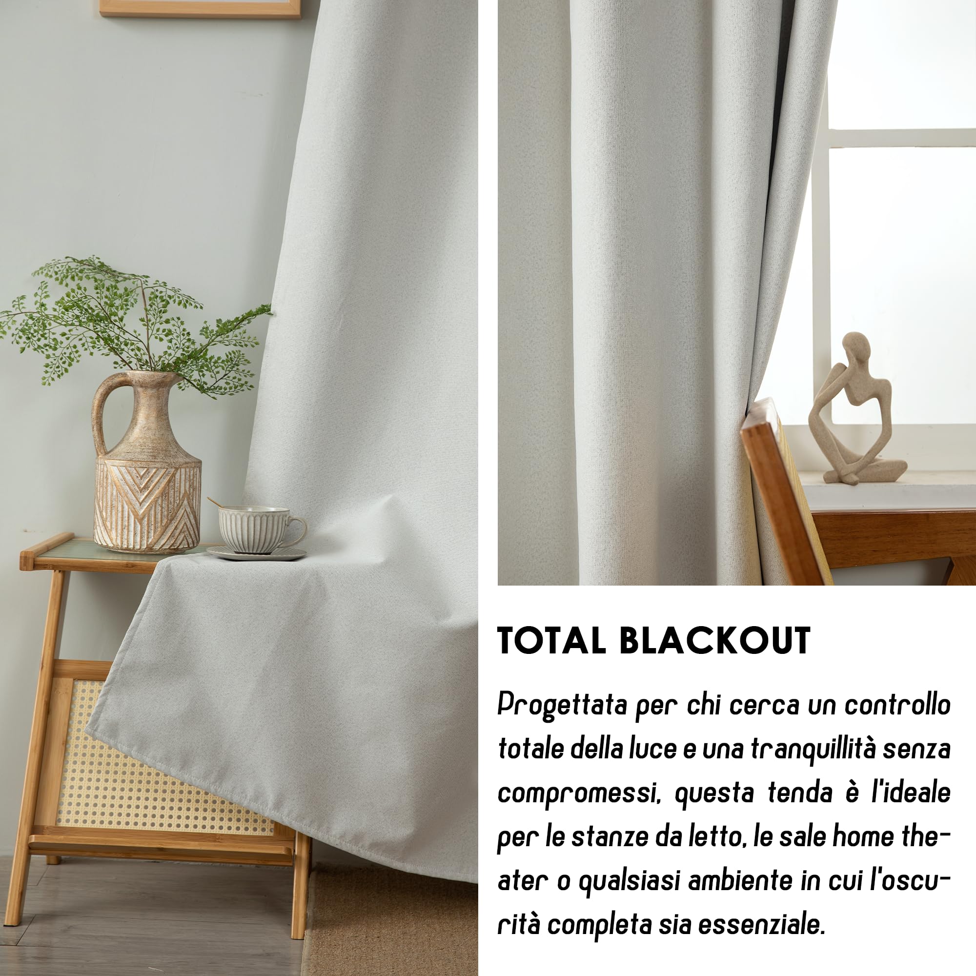 GIRASOLE HOME Paire de rideaux barbade thermiques 100 % occultants 2 panneaux de 140 x 240 cm avec œillets Greige