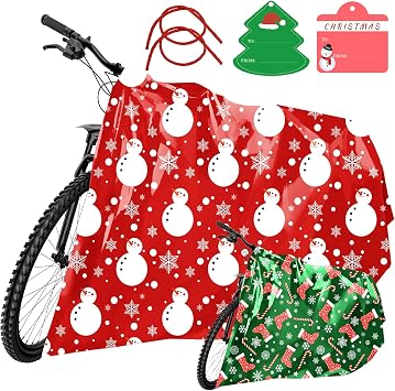 TranquilBliss Jumbo Bike Gift Bags for Christmas, 2-Pack, 60 x 72 in | Heavy-duty reusable plastic, gift tags and ties, folds flat for storage, gift wrapping for bicycles and other huge gifts