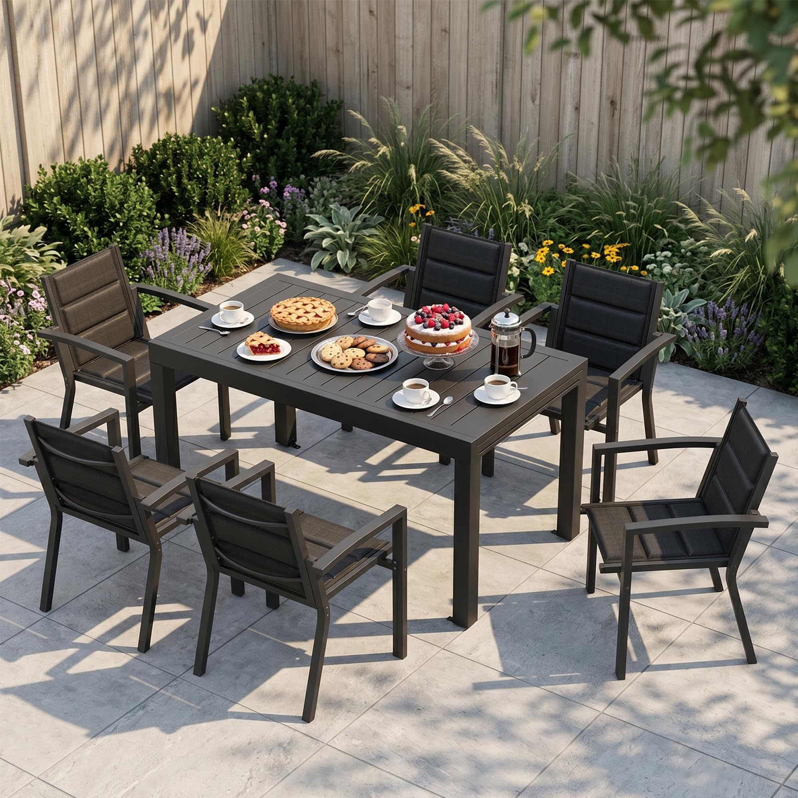 JUMMICO Lot de 2 Chaises de Jardin en Aluminium avec Assise et Dossier Moelleux ｜ Empilables ｜ Rangeables sous Table ｜ Charge 160 kg ｜ Idéales pour Salon de Jardin Extérieur, Cour et Balcon,Gris Foncé