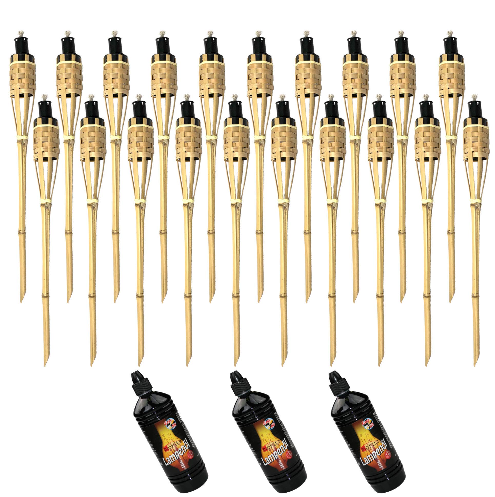 Moritz 20x Bambusfackeln Fackel Deluxe 90 cm Standard Natur + 3X 1000ml Lampenöl Gartenfackel Ölfackeln Garten Deko Öllampe Wegleuchte