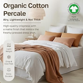 California Design Den 100% Organic Cotton King Size Sheets Set, White | GOTS Certified, Lightweight Crisp & Airy Percale For Hot Sleepers, 15 Deep Pocket, All-around Elastic, Easy Care