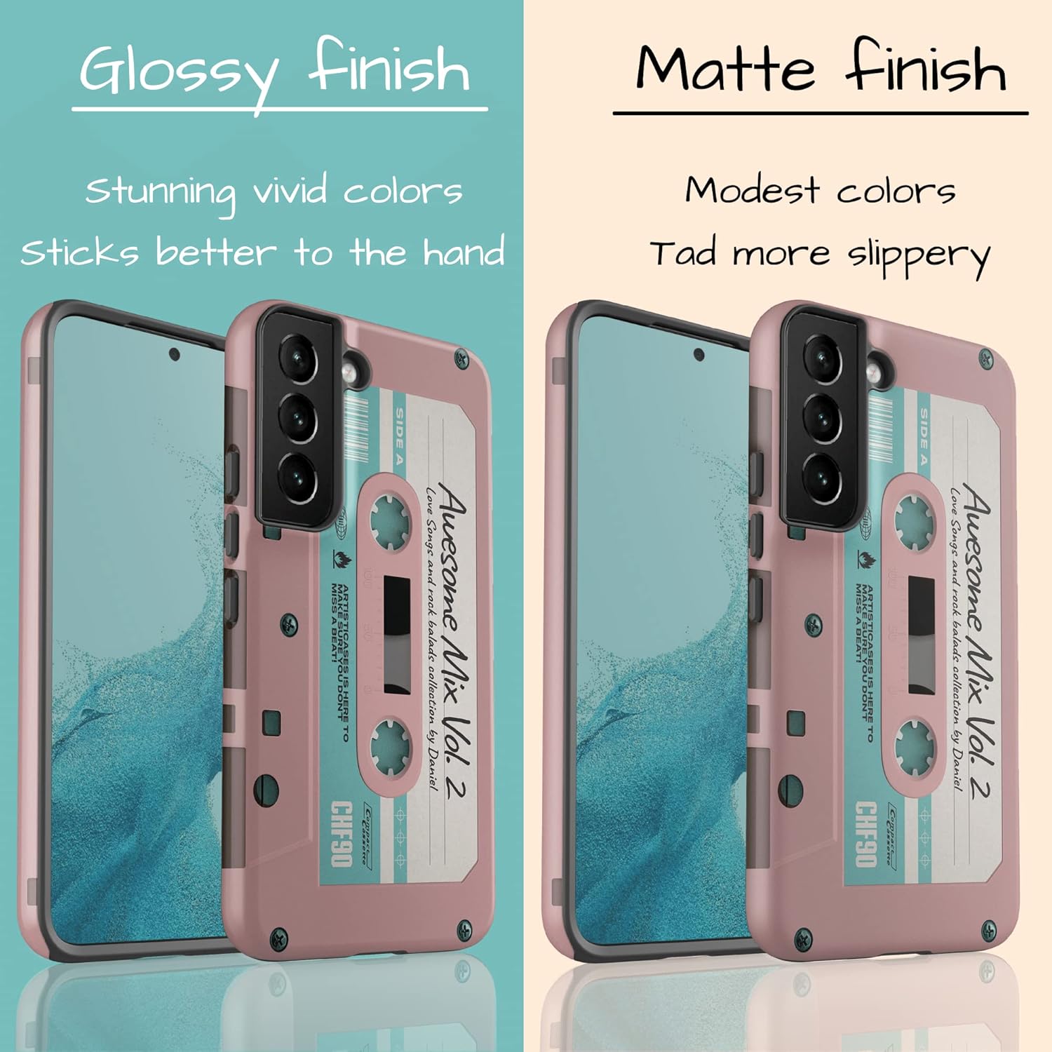 Custom Retro Cassette Tape Case, Personalized Audio Mixtape Case, Compatible with Samsung Galaxy S26 Ultra, S25 Plus, S24, S23, S22, S21, S20‎ - Pink