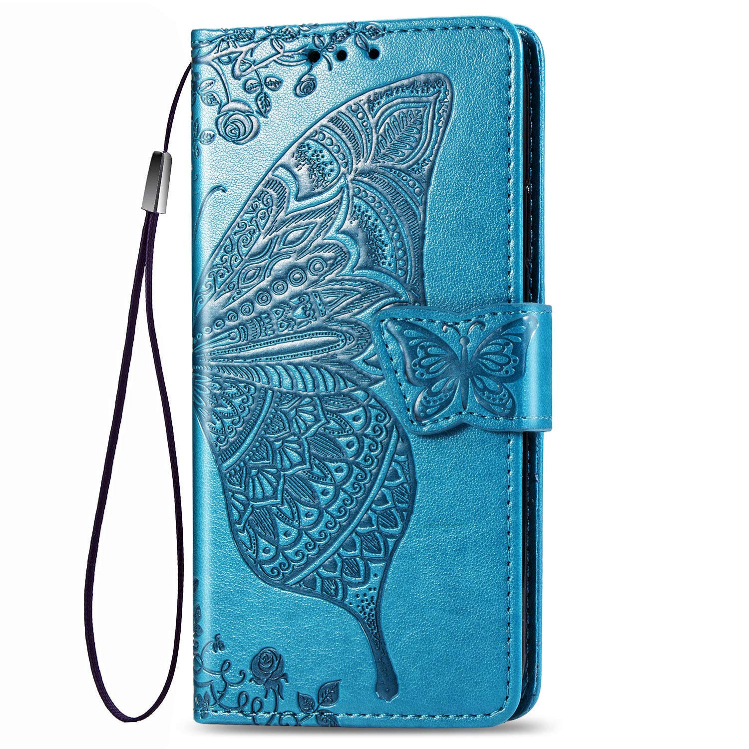 LG K50S Hülle – Brieftaschen-Case Aus PU-Leder Mit Schmetterlingsmuster, Kartenfach & Standfunktion (Roségold)