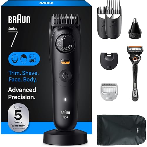 Braun All-in-One Series 7 Men's Electric Beard Trimmer, Hair Clipper, Shaver & Razor for Face, Hair & Body, All-in-One AIO 7535 with Gillette ProGlide Razor, Cordless