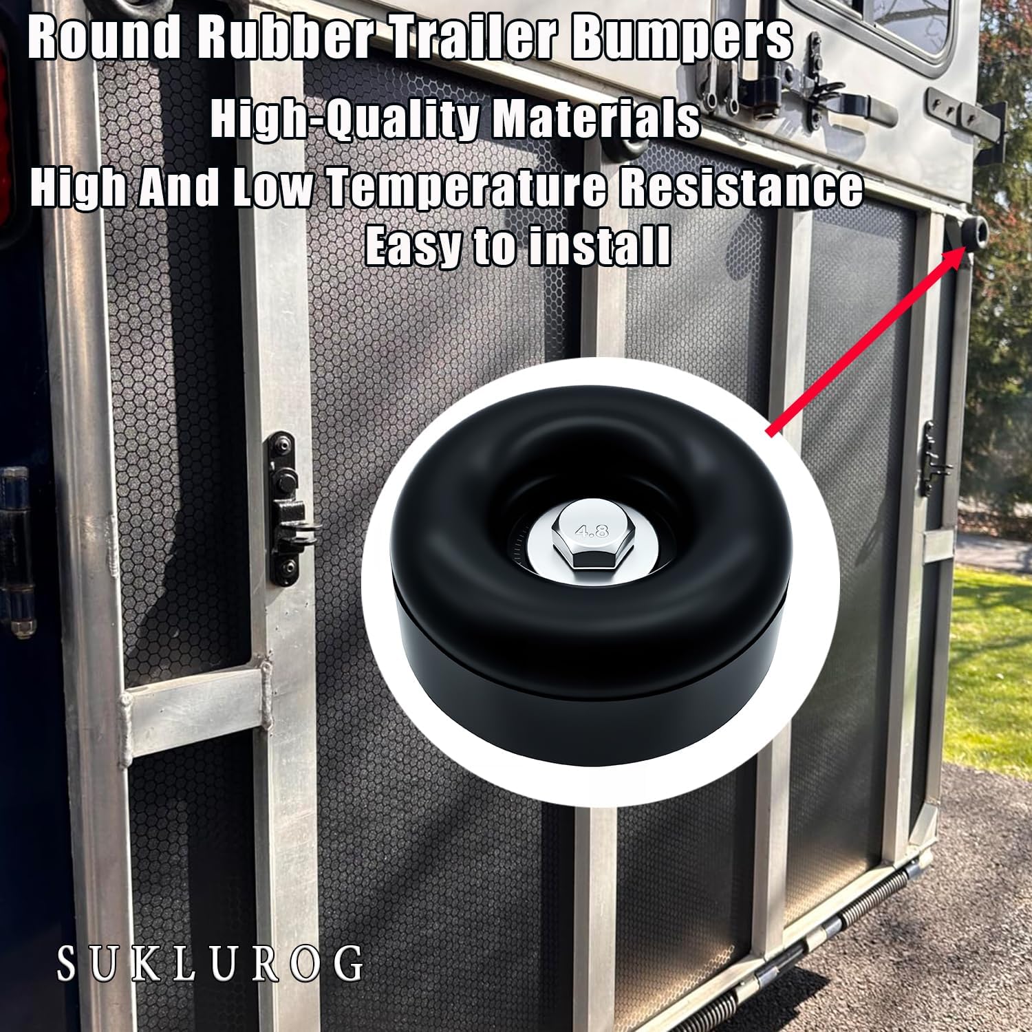 2.5" Trailer Ramp Door Bumper, Round Rubber Bump Stops with Screw Kit for Cargo Trailer Ramp Doors & Truck Gates, Pressure Washers, Air Compressors, Pumps - 4 Pack
