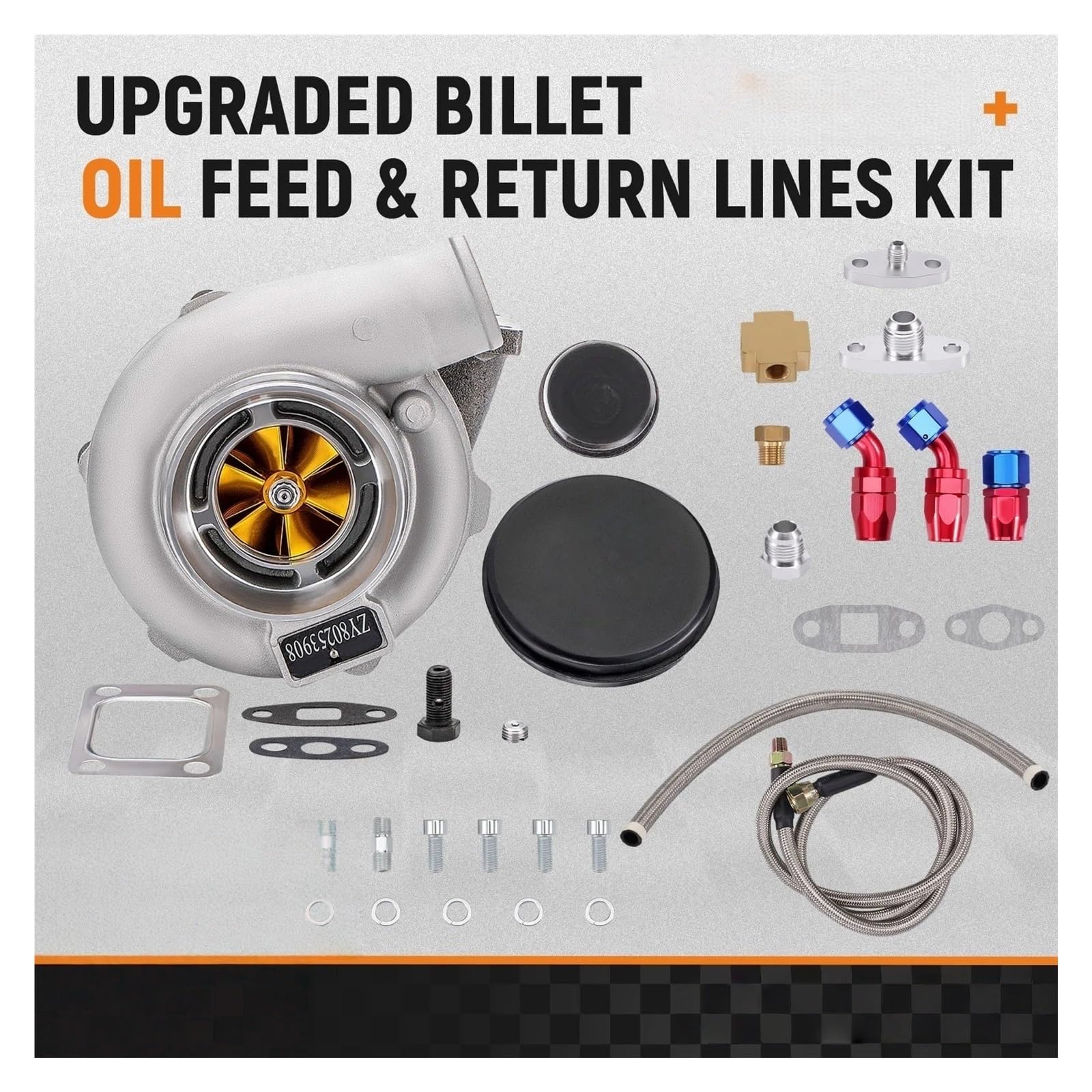 Turbocompresseurs de voiture Turbocompresseur À Billettes GT30 GT3037 500HP 0.82 A/R + Kit De Ligne D'alimentation Retour Vidange D'huile