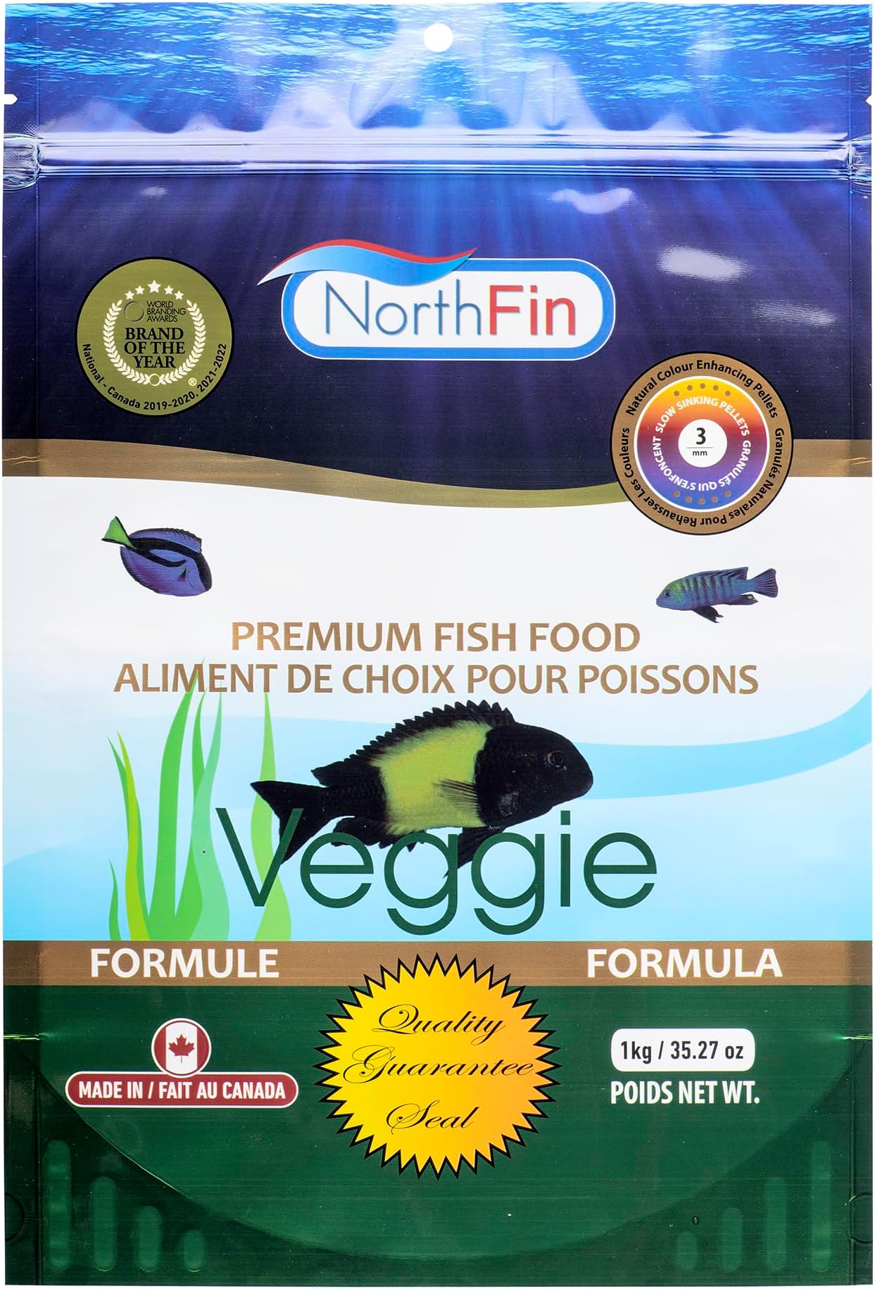 Northfin Veggie Fish Food Formula – Slow Sinking Pellets for Herbivorous Fish (3mm, 1kg) | Premium Organic Kelp-Based Diet with Spirulina & Astaxanthin for Enhanced Color & Digestive Health
