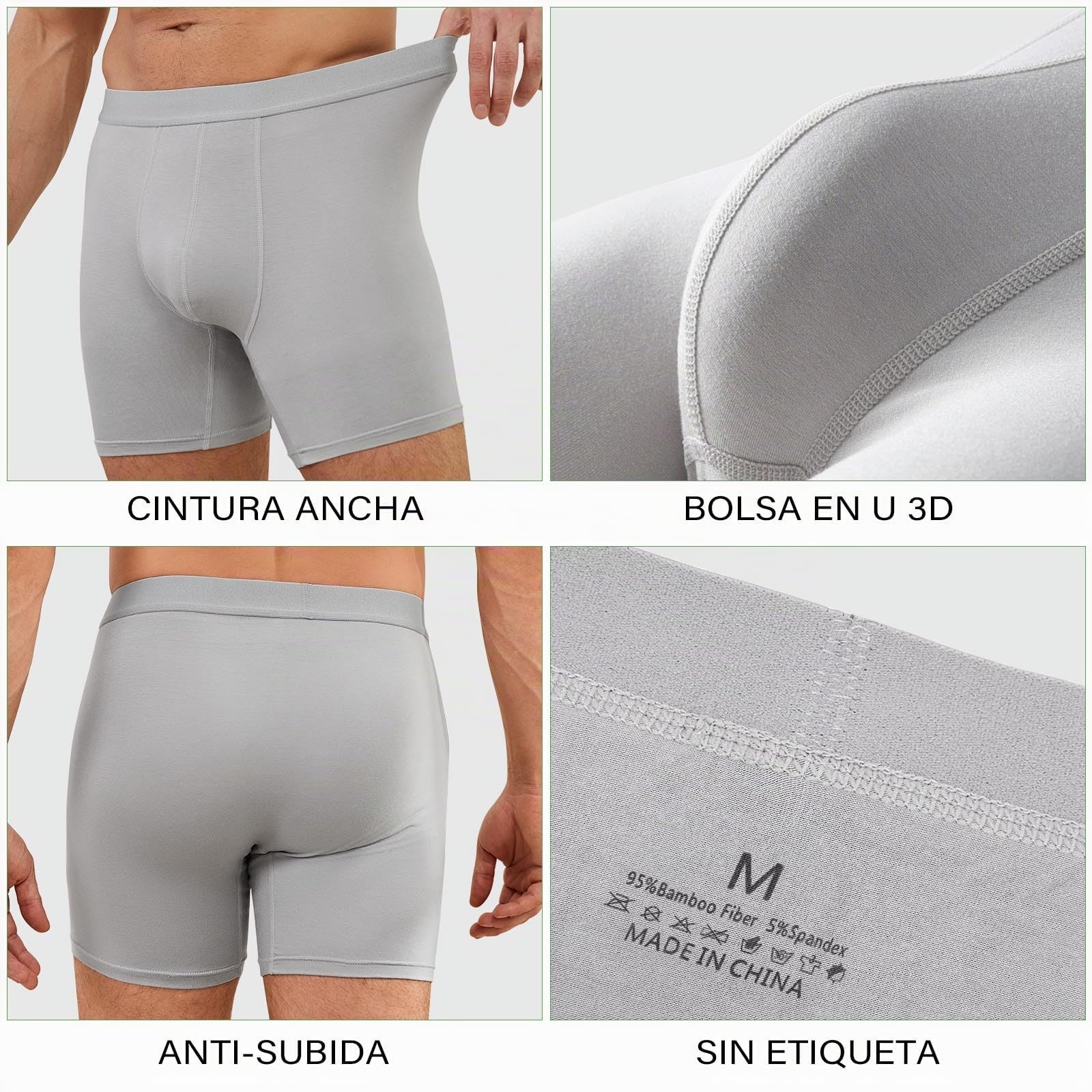ZAKASA Calzoncillos Hombre Bóxer Bambu: Bóxer Ajustado Largos Hombres Ropa Interior Transpirable Cómoda Elásticos Sin Etiqueta para Oficina Dormir Uso Diario Pack de 6