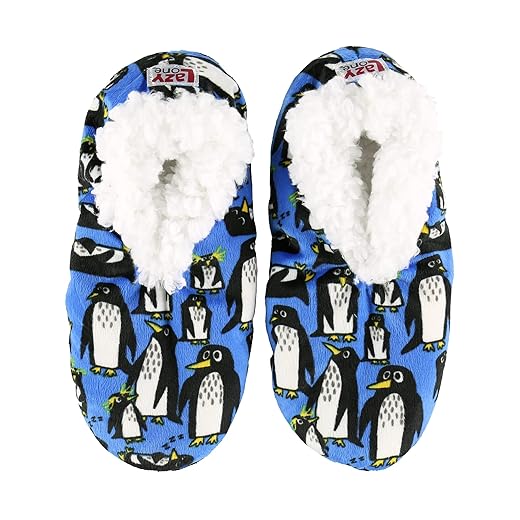 Lazy One Fuzzy Feet Slippers for Women, Cute Fleece-Lined House Slippers, Out Cold, Penguin, Non-Skid