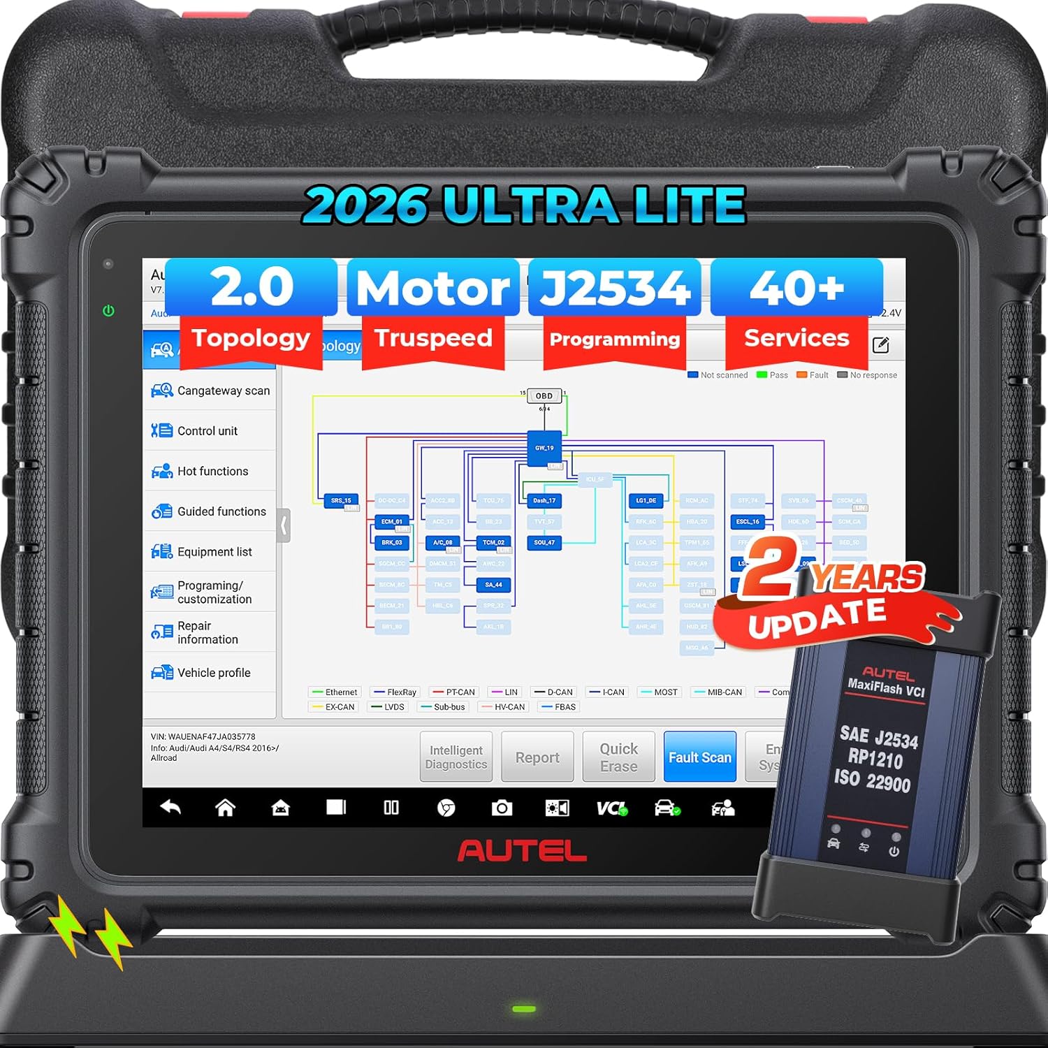 Autel MaxiCom Ultra Lite Scanner 2026: 2-Year Update Same as Maxisys Ultra Motor TruSpeed Repair, New Topology 2.0, 3000+ Test, 40+ Service, Level Up of MS919/Elite II Pro