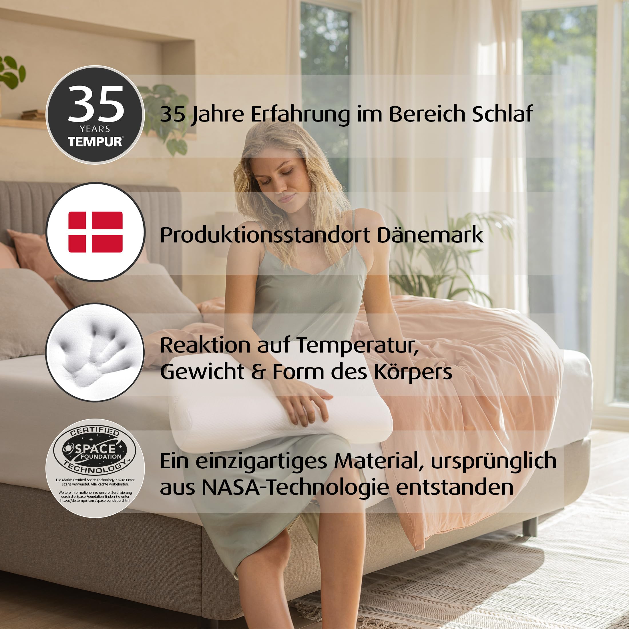 TEMPUR ErgoPlus MDV Kopfkissen, L (54 x 32 x 12.5/7 cm), Weiß
