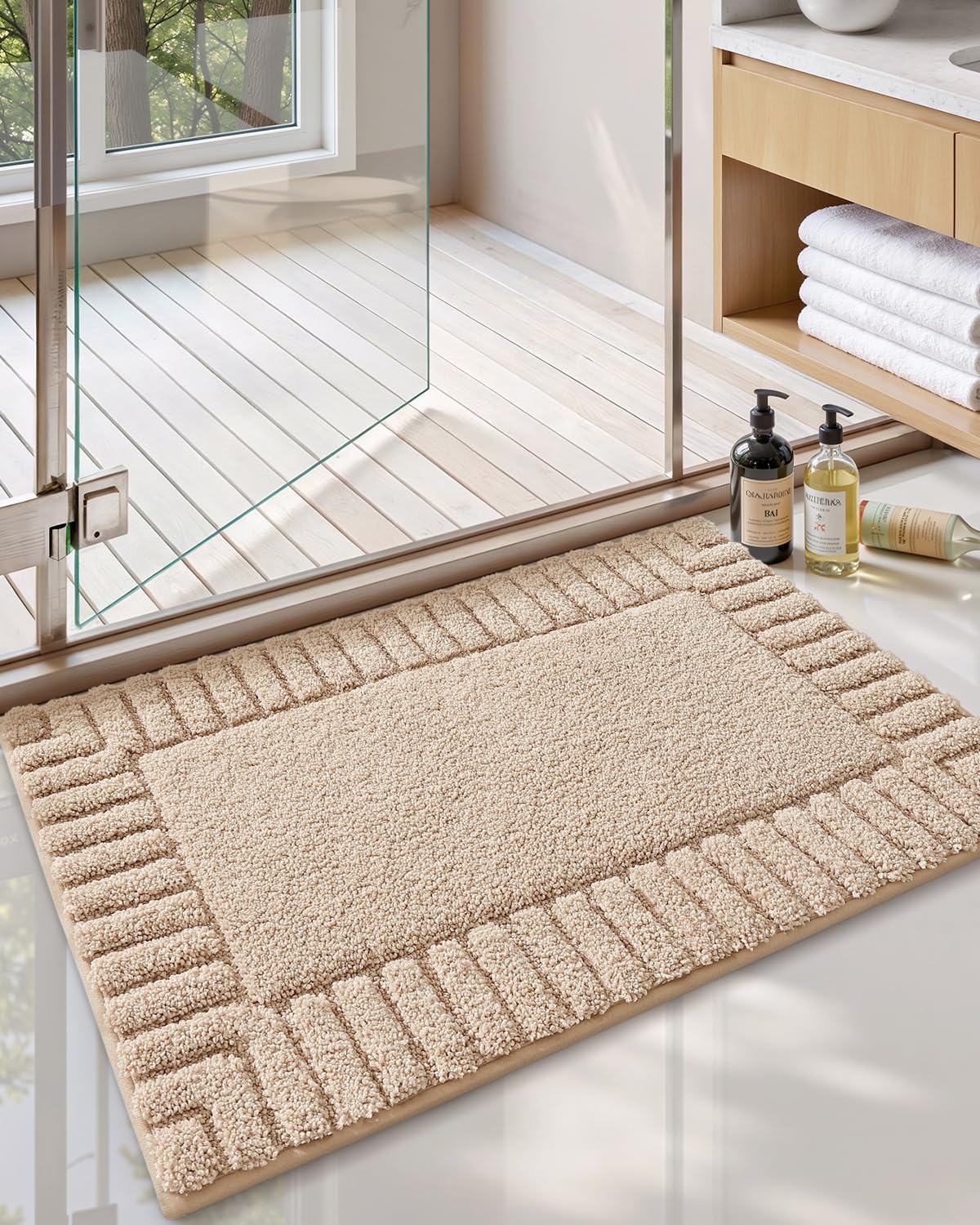 Color&Geometry Long Khaki Bathroom Runner Rug, 24"x43" Absorbent Bath Rugs Non Slip Washable, Soft Bath Mats for Bathroom Floor, Shower, Bathtub, Laundry - Image 5
