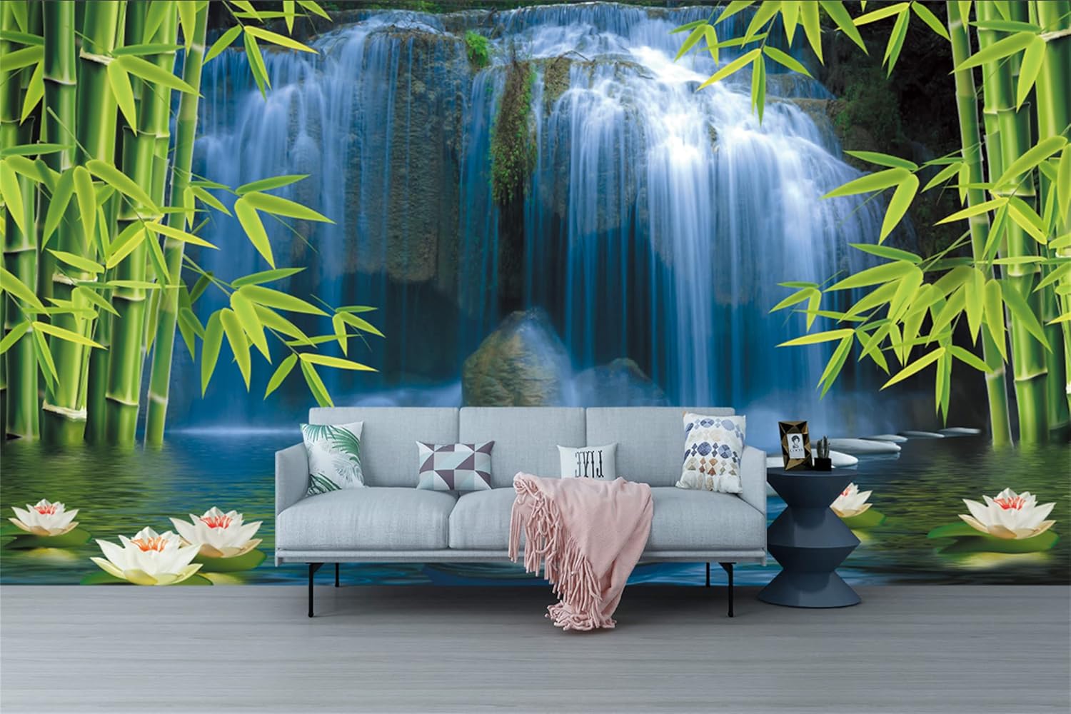 FLFK Flowing Waterfall Landscape Self-Adhesive Wallpaper 141.7"x98.4"-Peel and Stick Wall Murals Large Painting Poster Sticker for Apartment Office Decor
