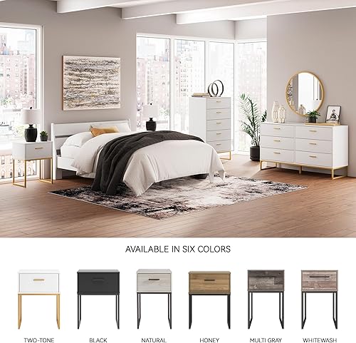 Miniatura 46 de Signature Design by Ashley Socalle - Mesita de noche moderna con 1 cajón con patas de metal, 26.02 pulgadas de alto, color negro Negro,Marrón,Marrón