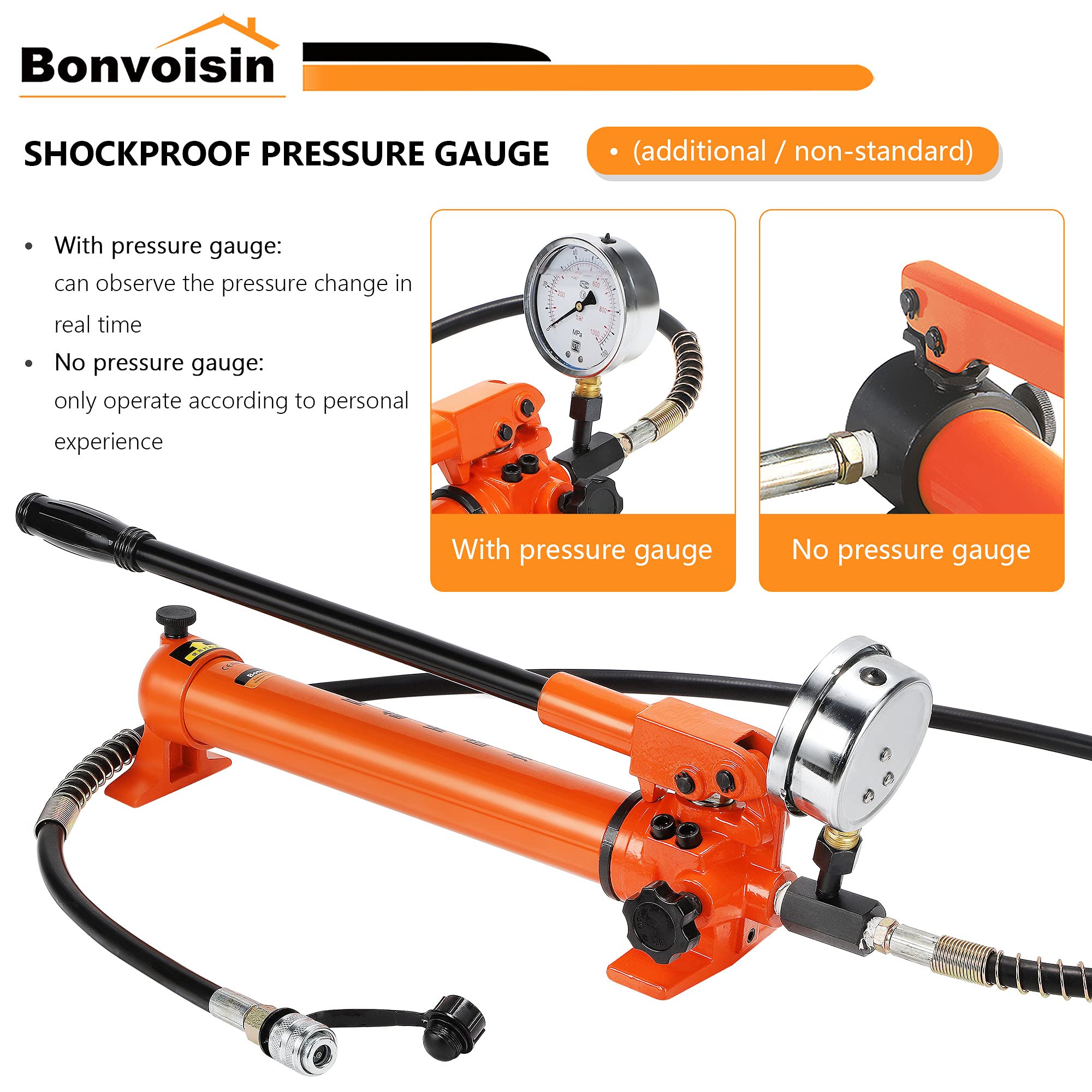 Bonvoisin CP-700 Pompa Idraulica Manuale, con Manometro, Alta Pressione 700kg/cm², Contenuto di Olio 900cc, per Ponti/Edilizia/Macchinari