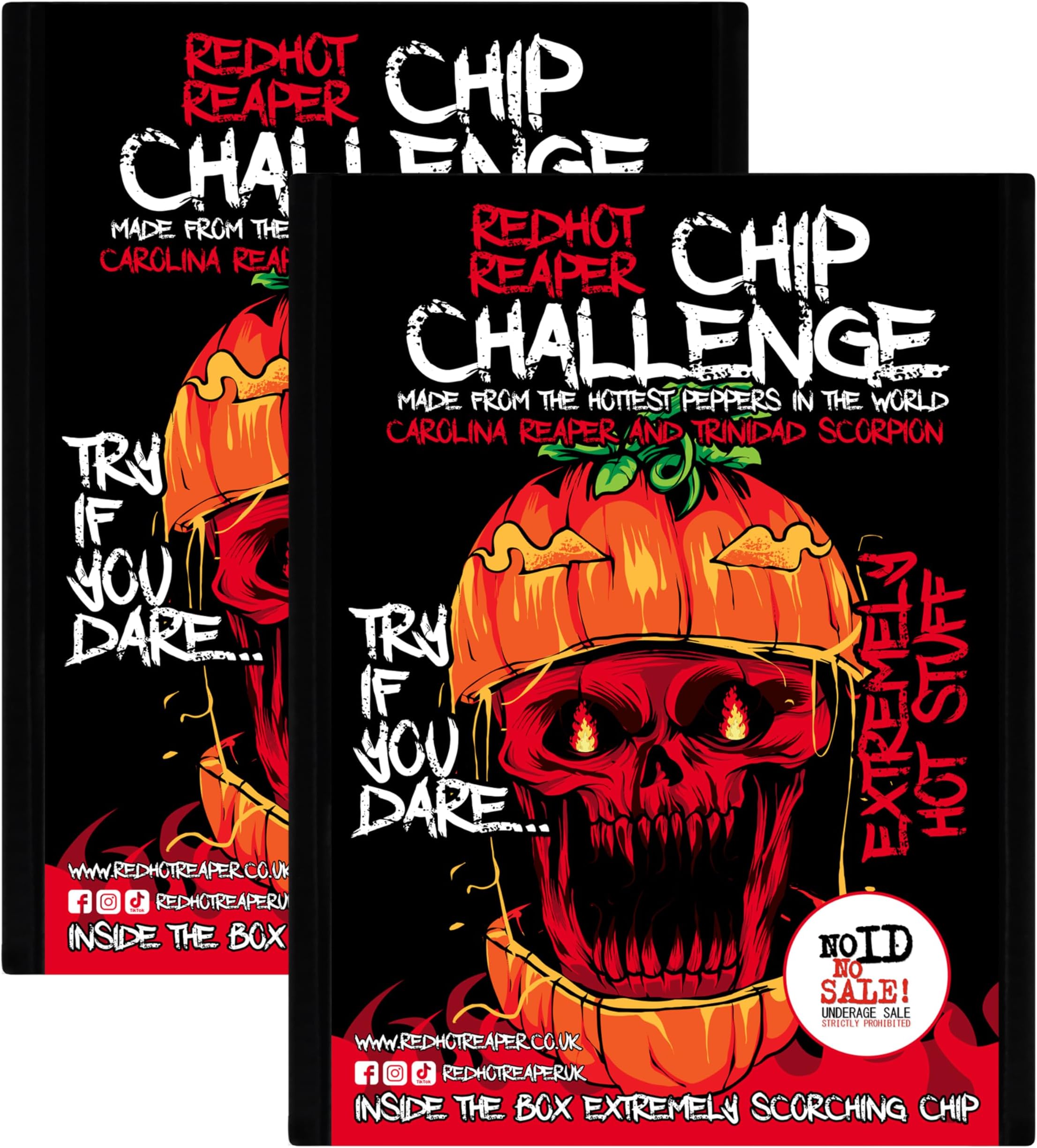 Red Hot Reaper – (2pack) Challenge Hottest Chip – Halloween Carolina Reaper Spicy Challenge - Stupidly Spicy Hot Chip