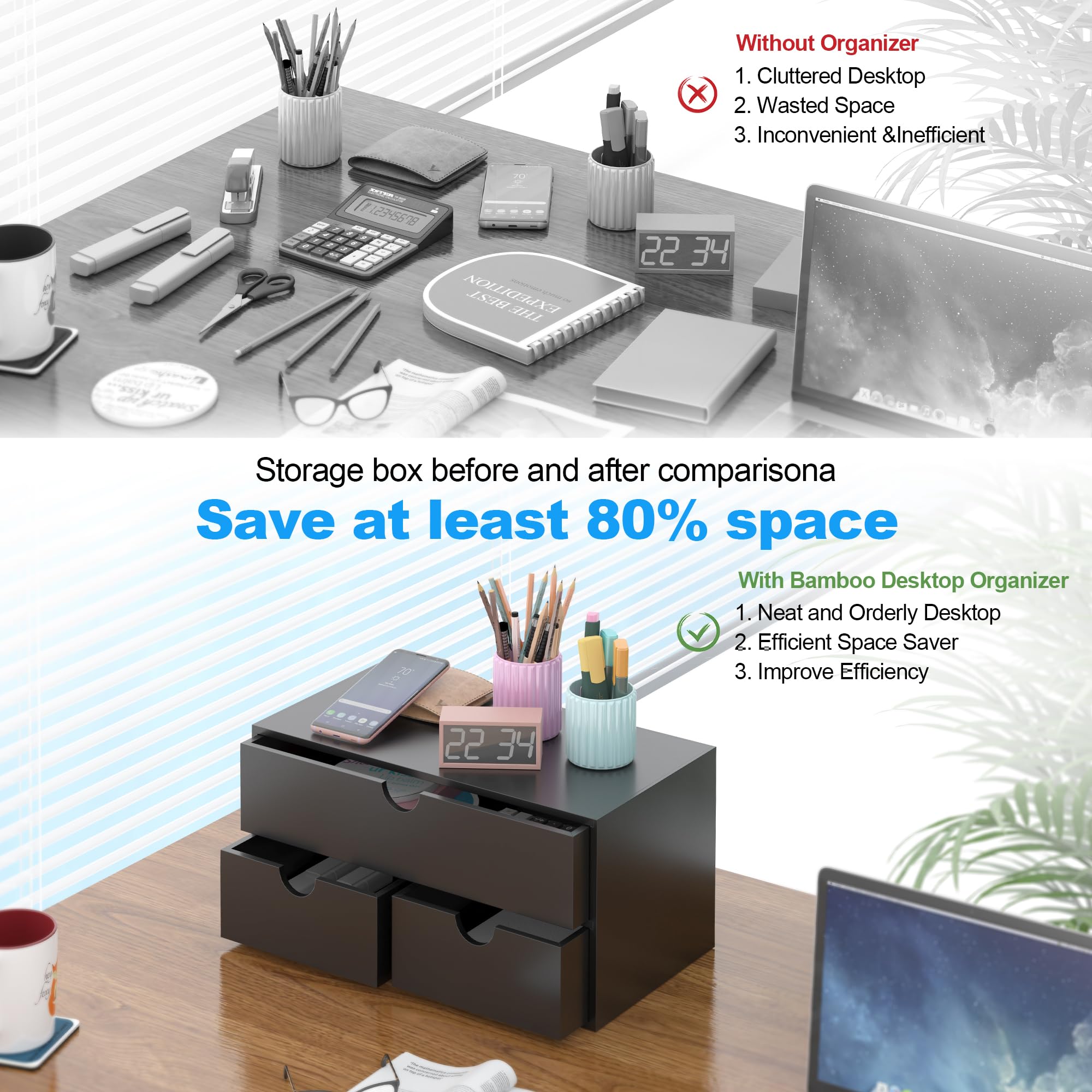 Caja Organizador Escritorio Relaxdays Caja De Bambú Con 6 Compartimentos De Madera Caja Botiquin
