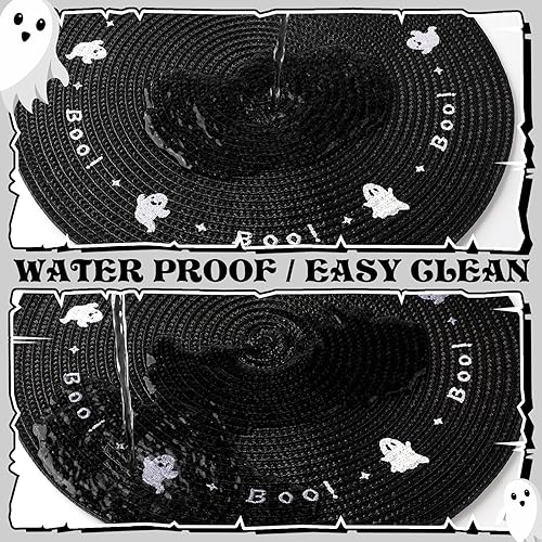 Vista 11 de Tioncy 6 manteles individuales de plástico redondos de Navidad con copos de nieve rojos de 13.4 pulgadas, mantel individual de reno de invierno