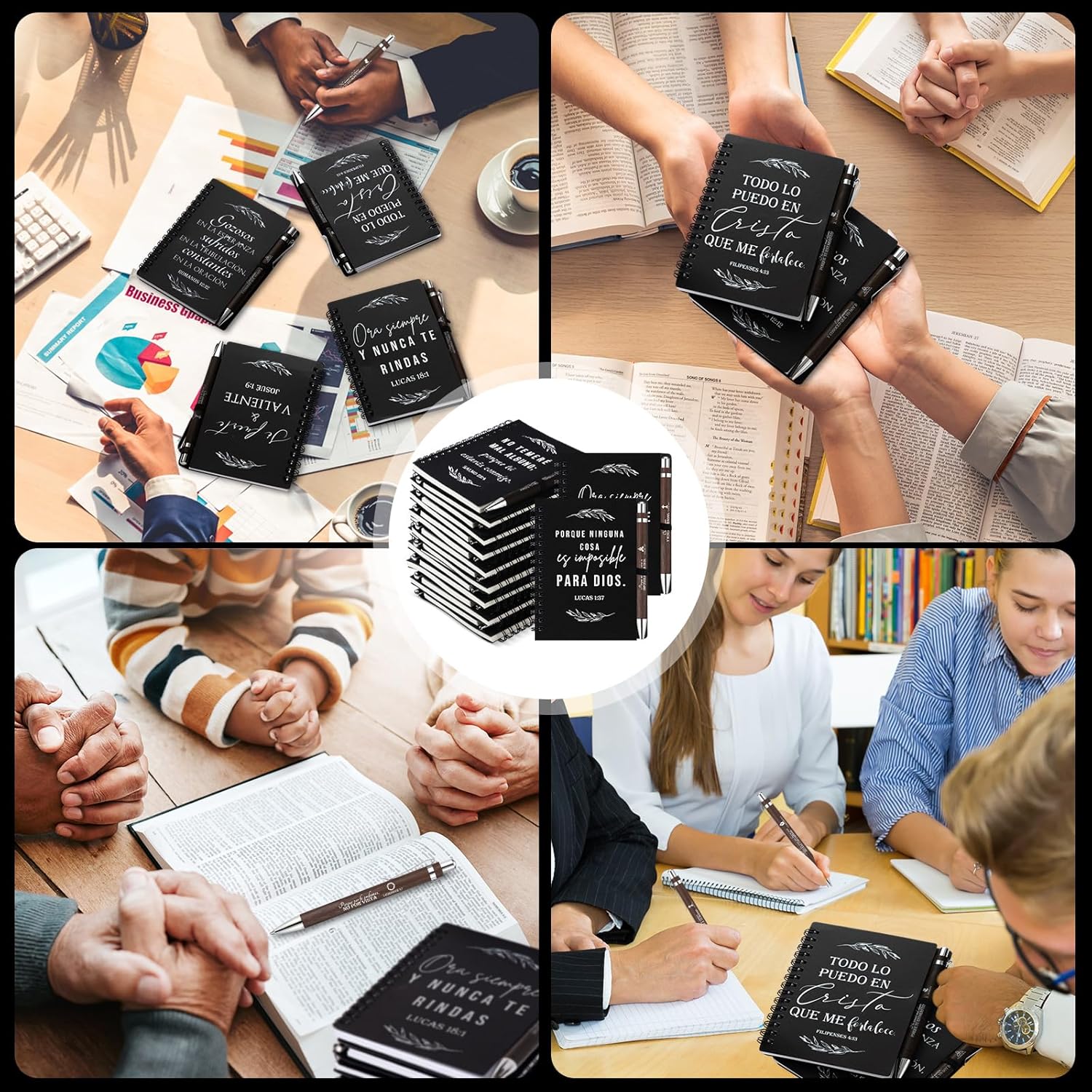 Kosiz 80 Pcs/ 40 Set Spanish Christian Spiral Notebook with Bible Verse Pen Religious Prayer Journal Bulk Mother Day Gift for Church Women Men Regalos Cristianos Para Mujer En Español
