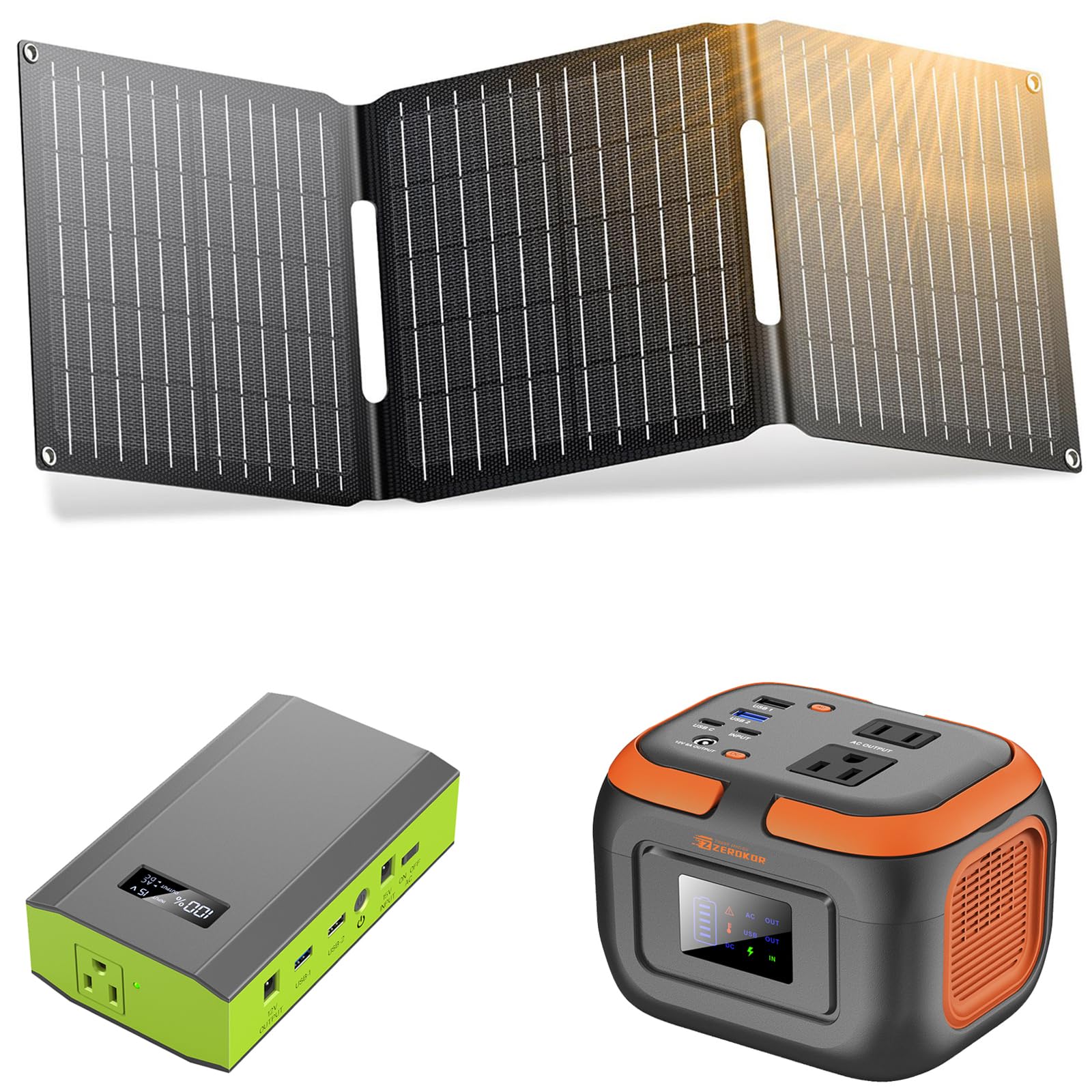 Portable Power Station 120W with Solar Charger 65W Solar Power Bank with 110V AC Outlet Camping DC Battery