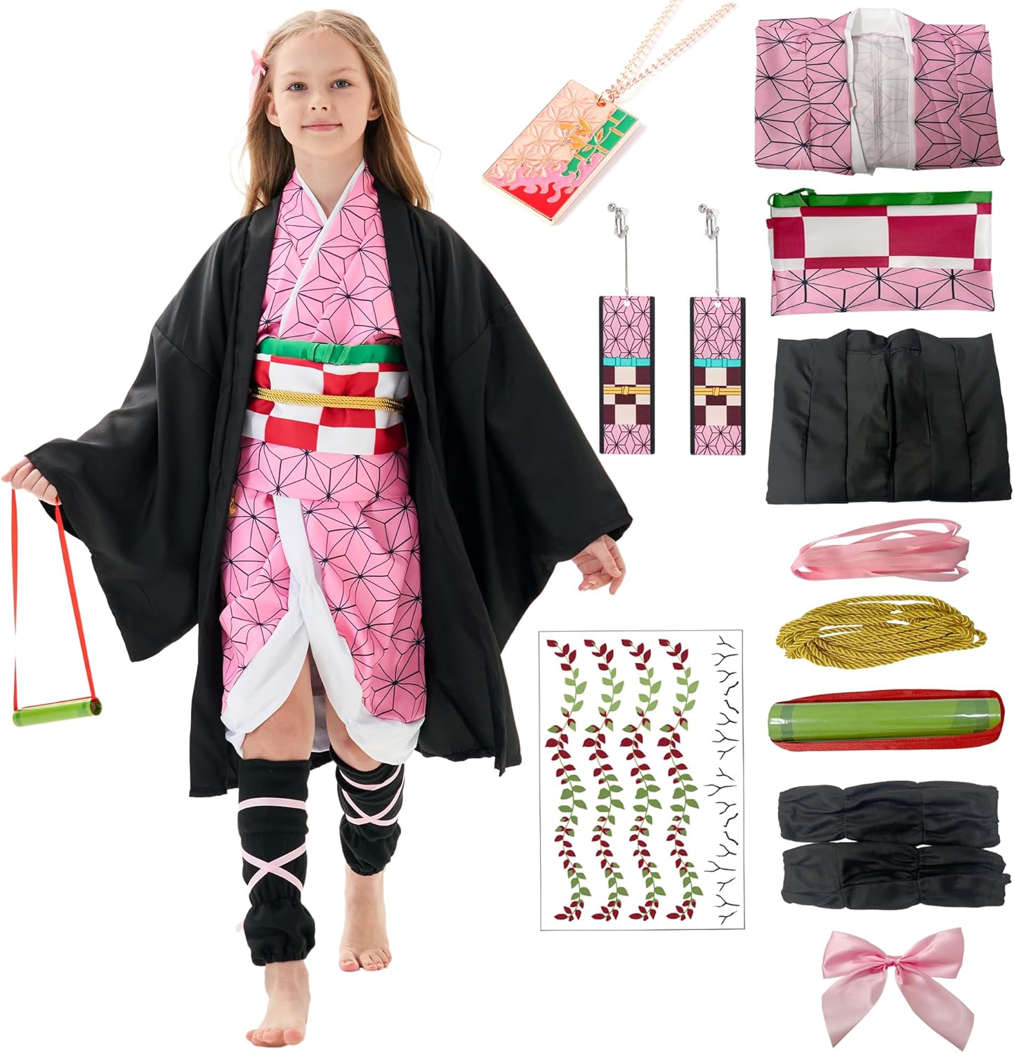 JIZAZIHU Kids Kimono Costume Cosplay Outfits Set Cloak Halloween Uniform Jackets Cape Costume for kids Adult