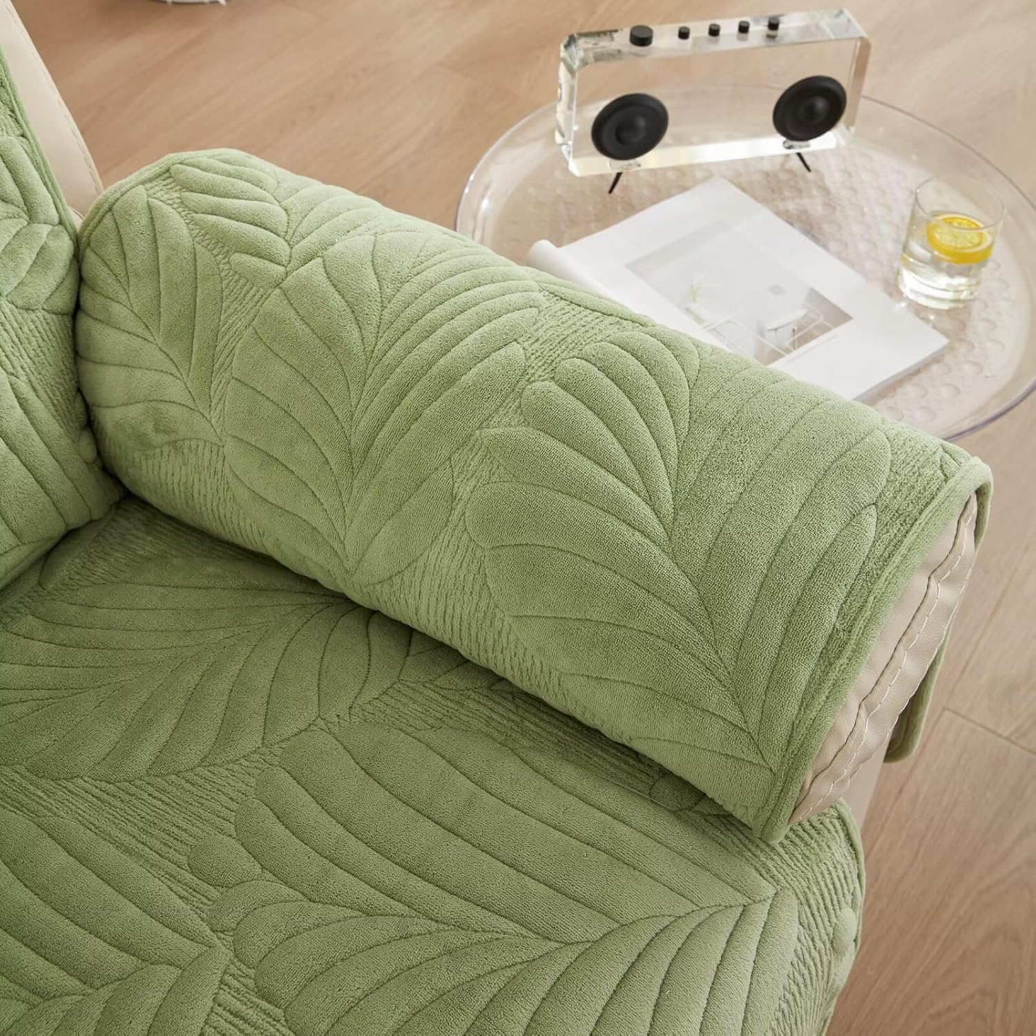 Soft Waterproof Recliner Chair Covers for Kids & Pets - Anti-Slip, Elastic Straps, Sage - Microfiber Velvet with Side Pocket, Stay in Place Sage Green 1 Side Pocket