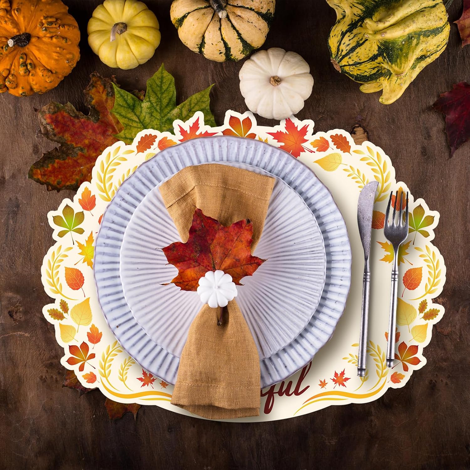Honeydak 50 Pcs Thanksgiving Die Cut Paper Placemats 12.6 x 16'' Bulk Disposable Fall Place Mats Autumn Special Shaped Design Decorations for Thanksgiving Dining Party Home Supplies