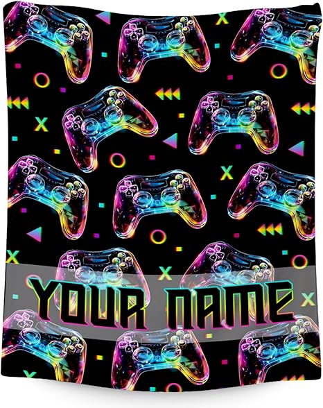 Custom Gamer Blanket for Boys - 50x60 Inches Cool Throw Gifts - Black Soft Fuzzy Blankets for Bed, Couch & Travel