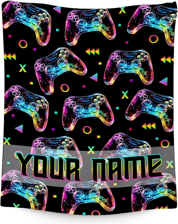 Custom Gamer Blanket for Boys - 50x60 Inches Cool Throw Gifts - Black Soft Fuzzy Blankets for Bed, Couch & Travel