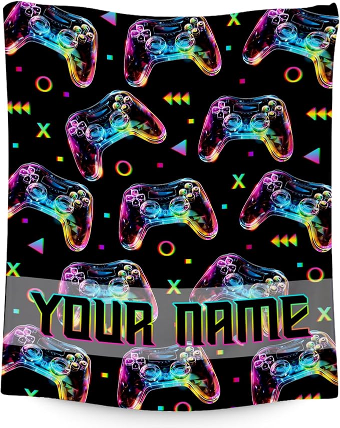 Custom Gamer Blanket for Boys - 50x60 Inches Cool Throw Gifts - Black Soft Fuzzy Blankets for Bed, Couch & Travel
