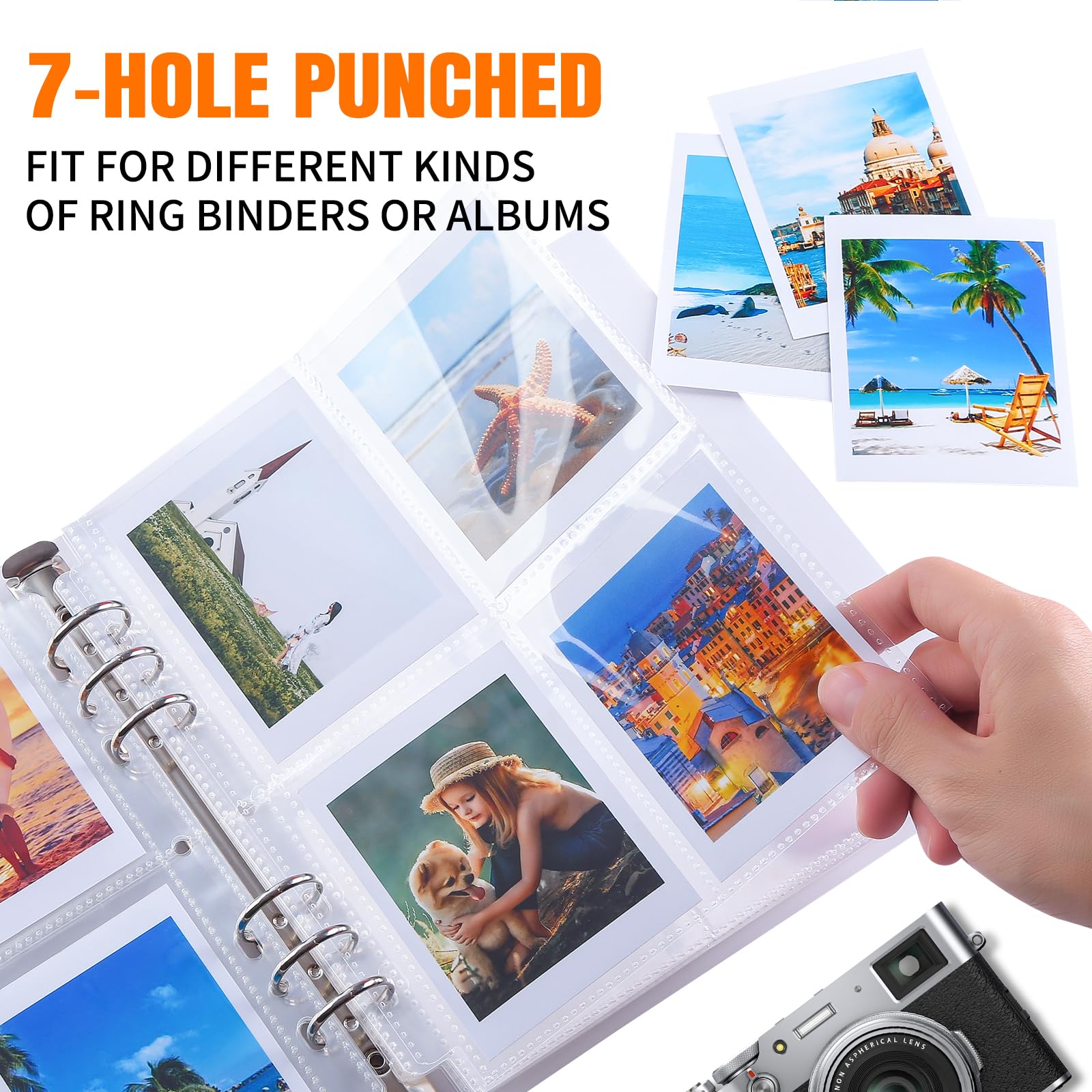Foglio di ricarica per album fotografico a 4 tasche, double face, 640 tasche, 7 x 10 cm, trasparente, 7 anelli, pagine A5, 6 anelli, 3 anelli, 2 raccoglitori (confezione da 80)