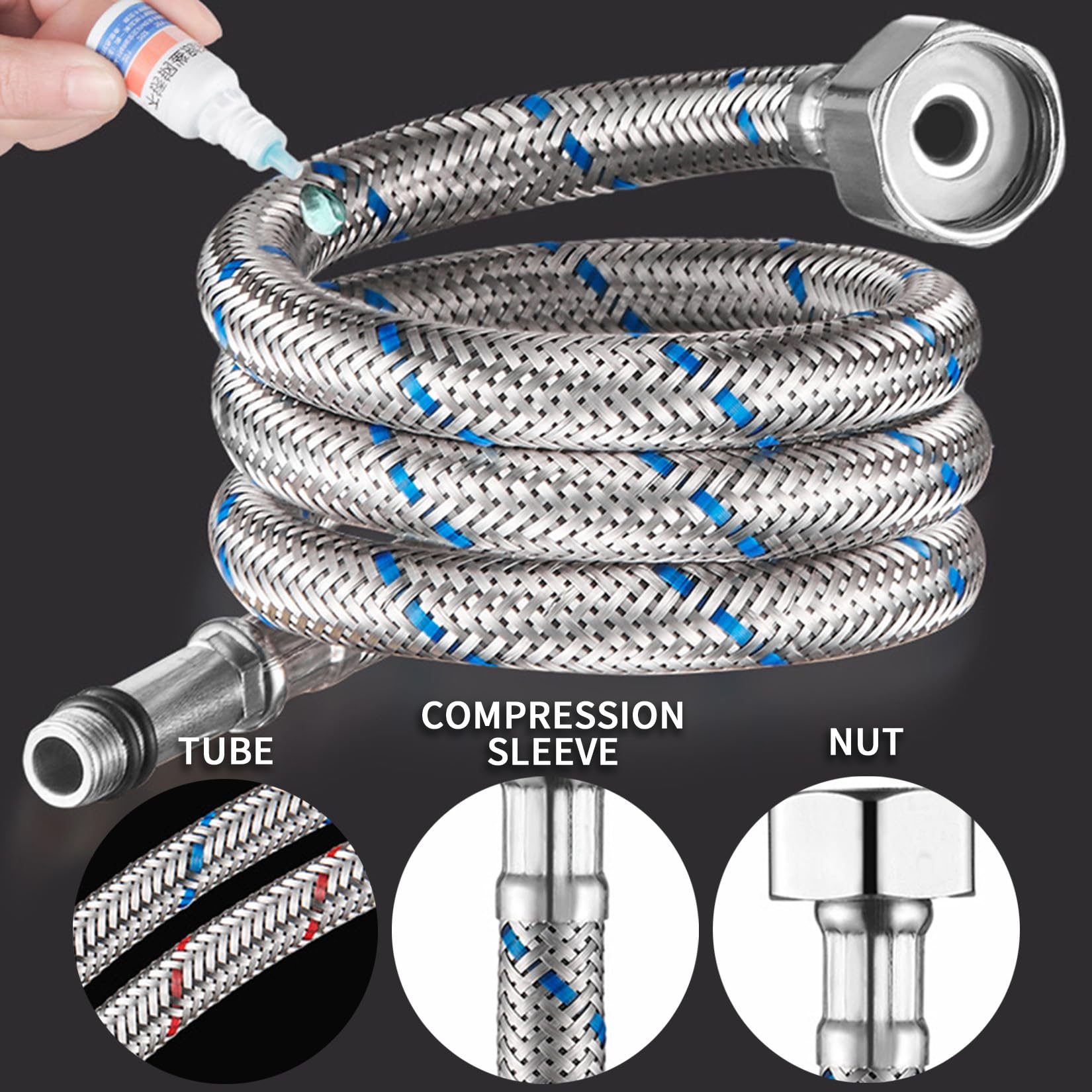 Set Of 2 Connection Hose Fitting G1/2, Flexible Hose Tap Hose Extension - View #10