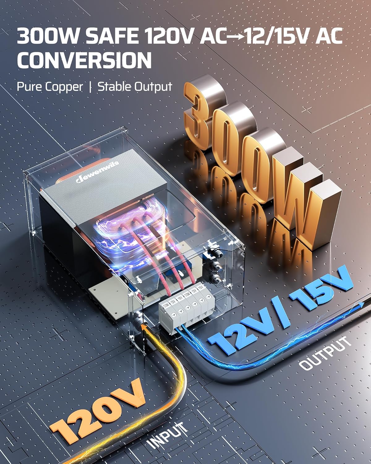 DEWENWILS 300W Low Voltage Landscape Transformer 2-Zone, Stainless Steel Landscape Lighting Transformer with Photocell Sensor & Countdown Timer, 120V AC to 12V/15V AC, Weatherproof for Outdoor Lights