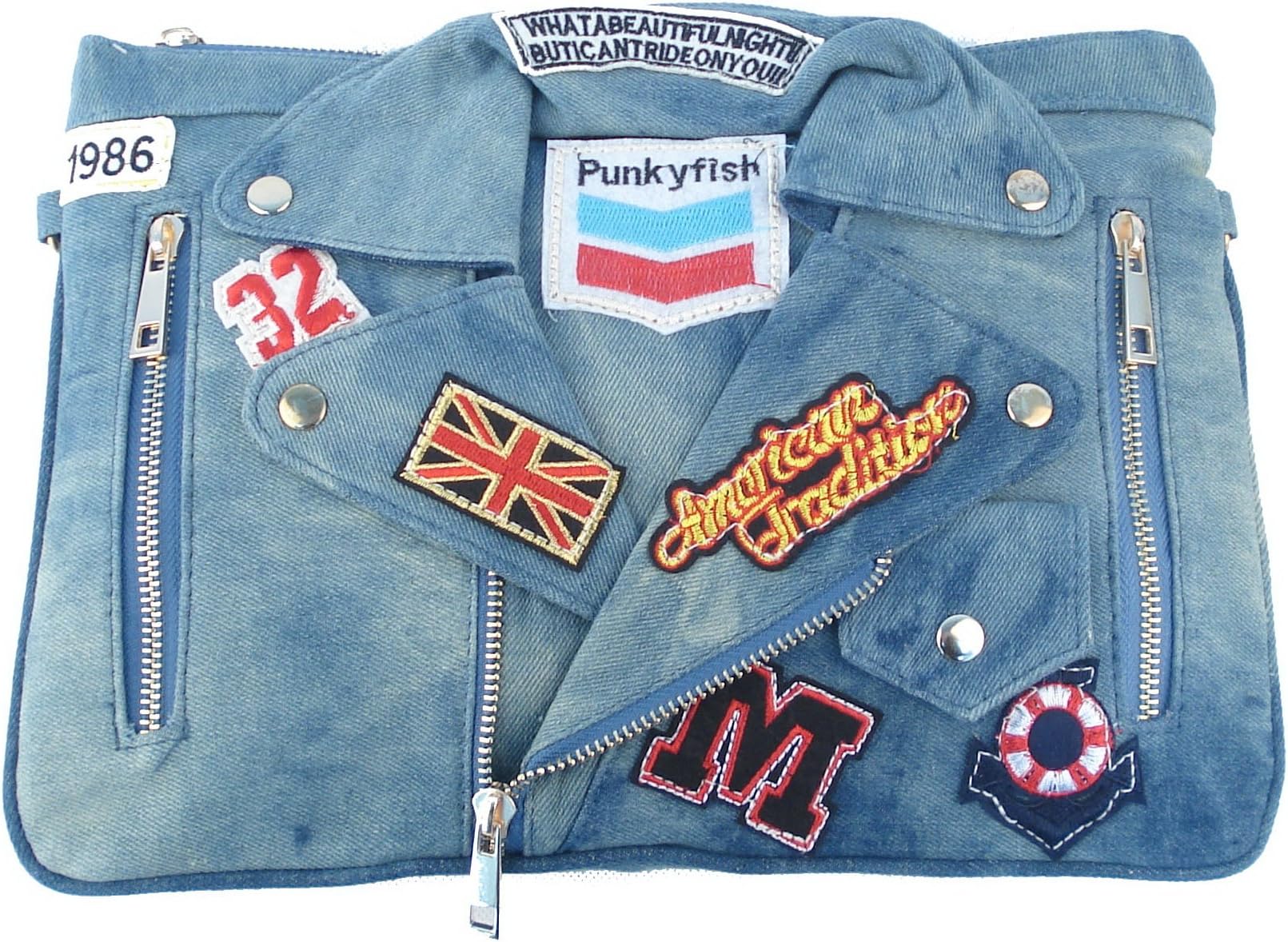 FBA_Patched Denim Clutch Bag with Shirt Detail (Blue)